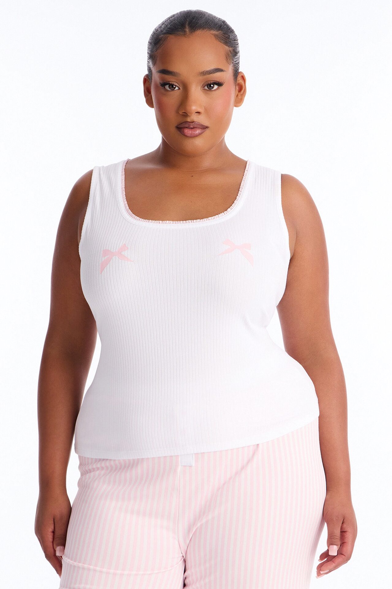 Bow Down Boxer PJ Pant Set - White/Pink