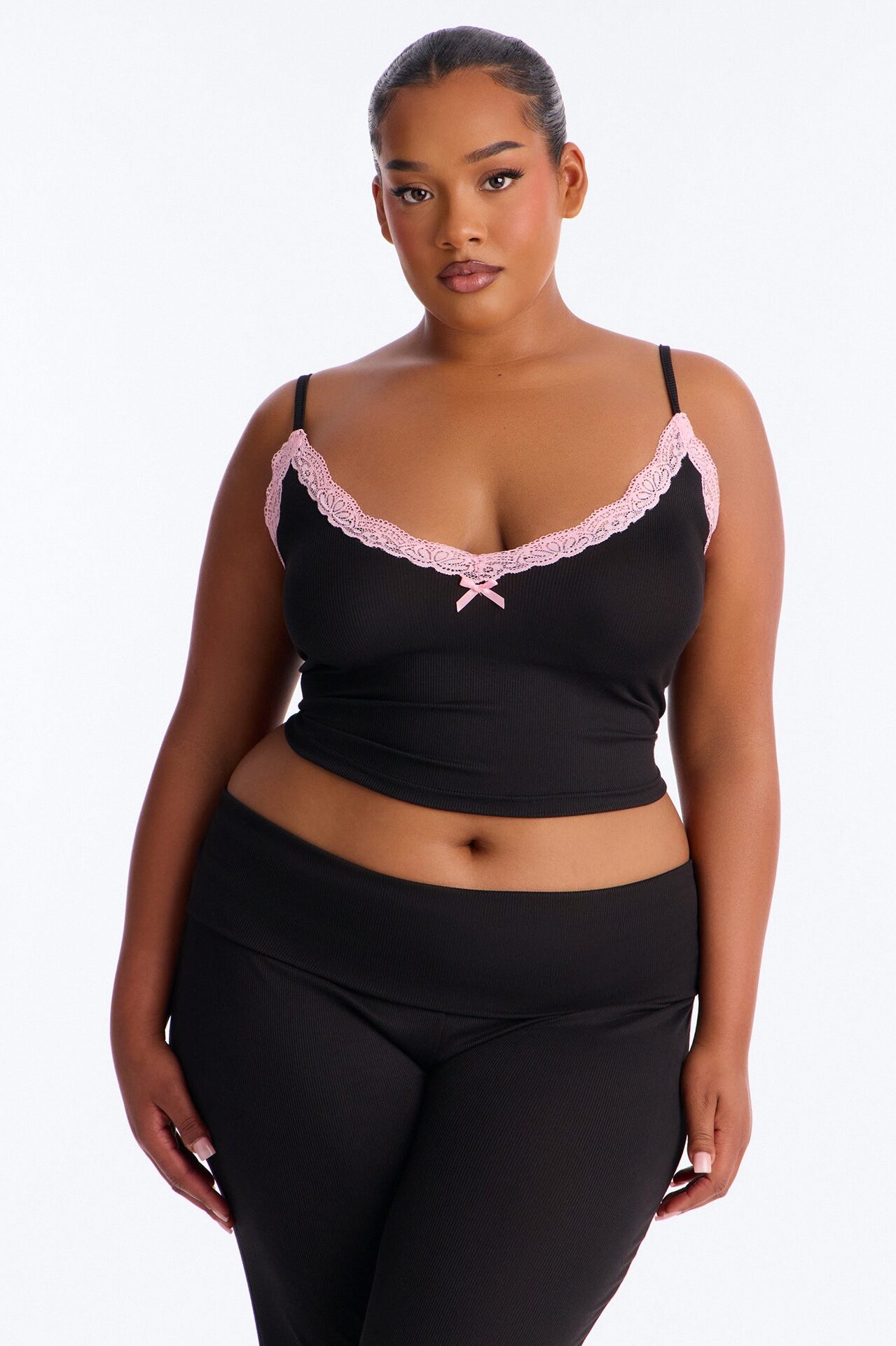 Falling For You Foldover PJ Pant Set - Black/Pink