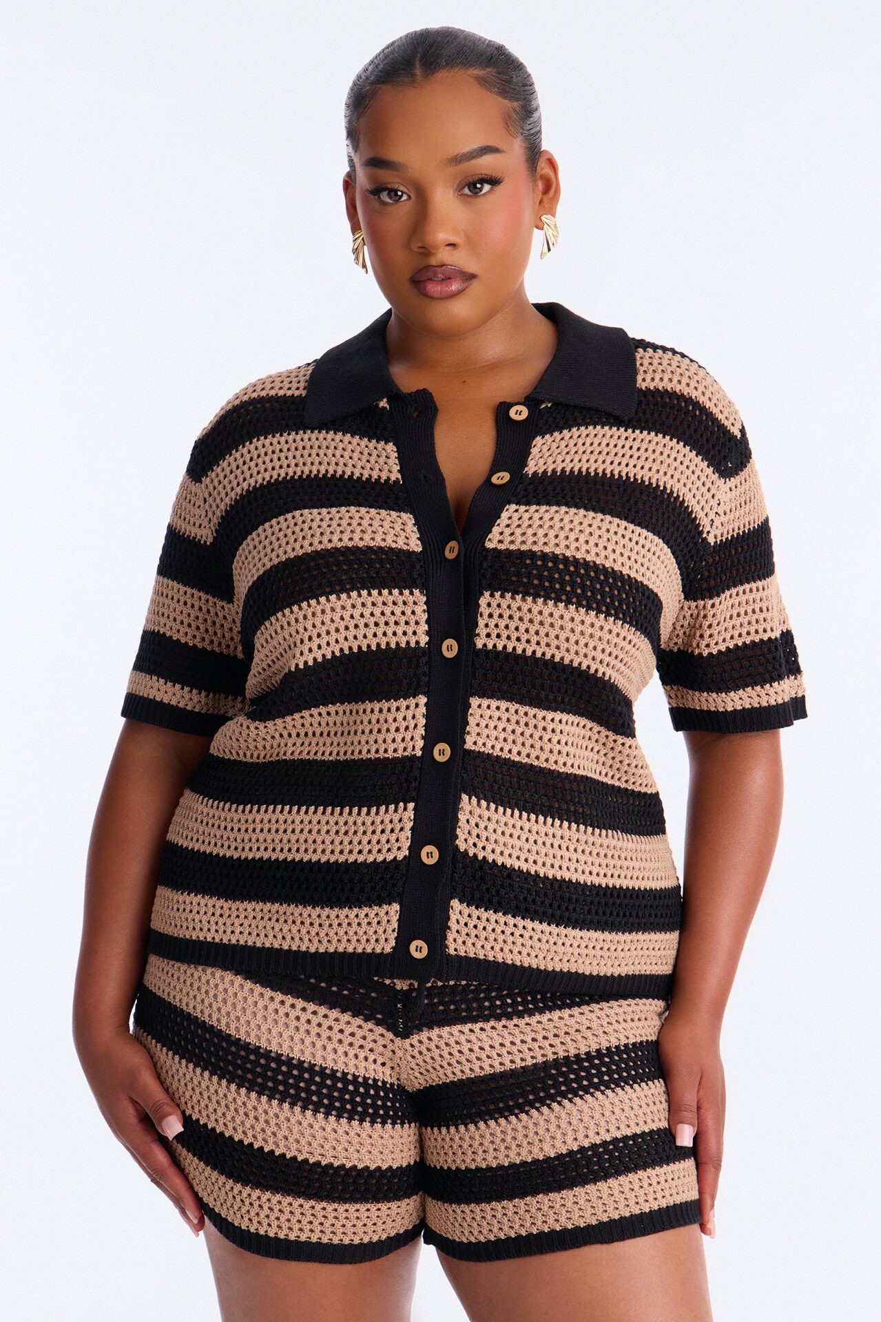 By The Waves Crochet Short Set - Black/combo