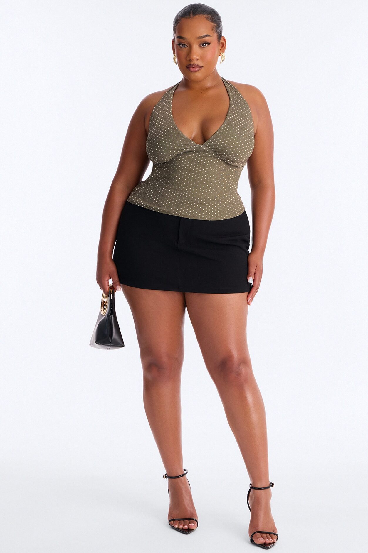 Chloe Mesh Polka Dot Halter Top - Olive/combo