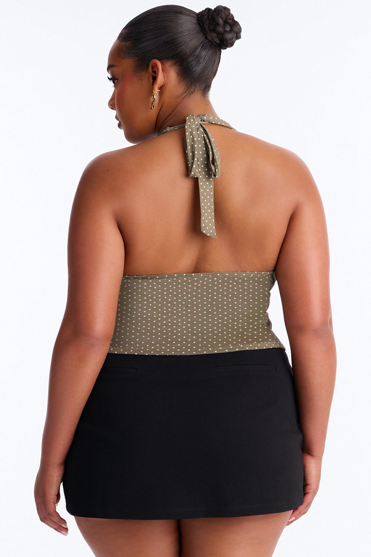 Chloe Mesh Polka Dot Halter Top - Olive/combo