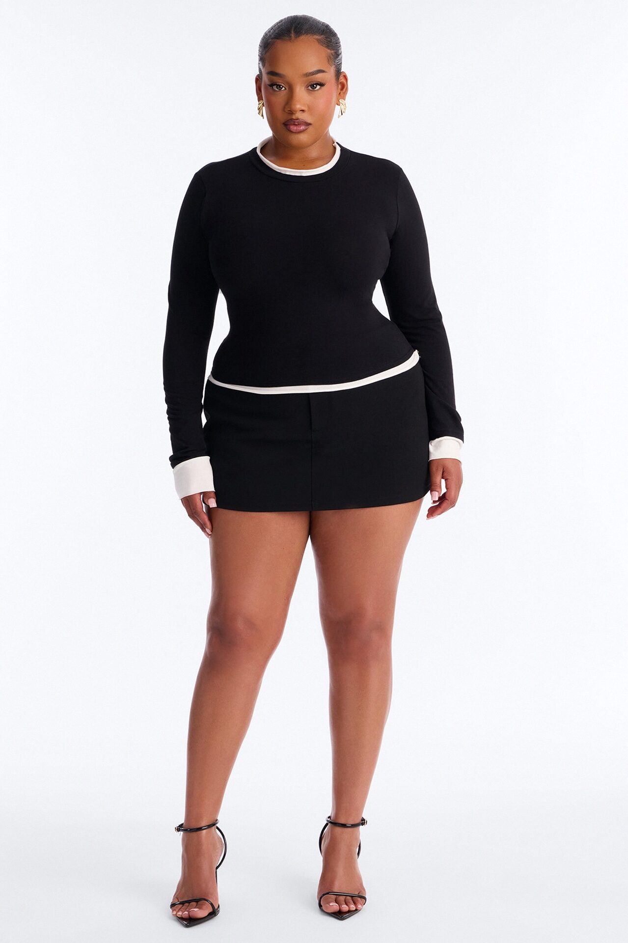 Effortless Edge Contrast Long Sleeve Top - Black/combo