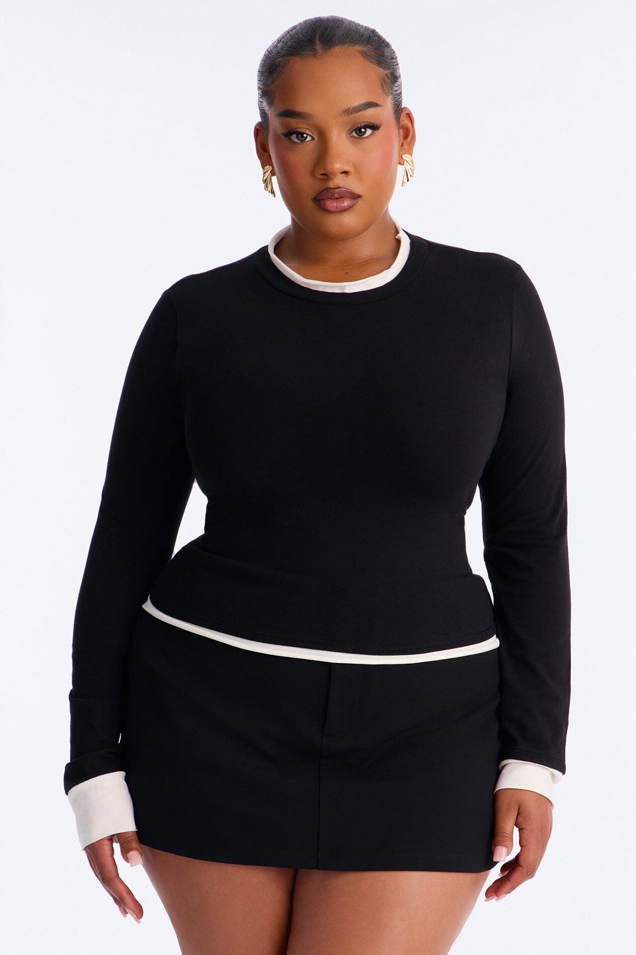 Effortless Edge Contrast Long Sleeve Top - Black/combo