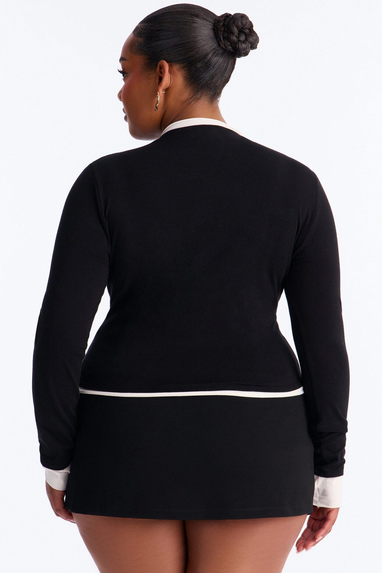 Effortless Edge Contrast Long Sleeve Top - Black/combo