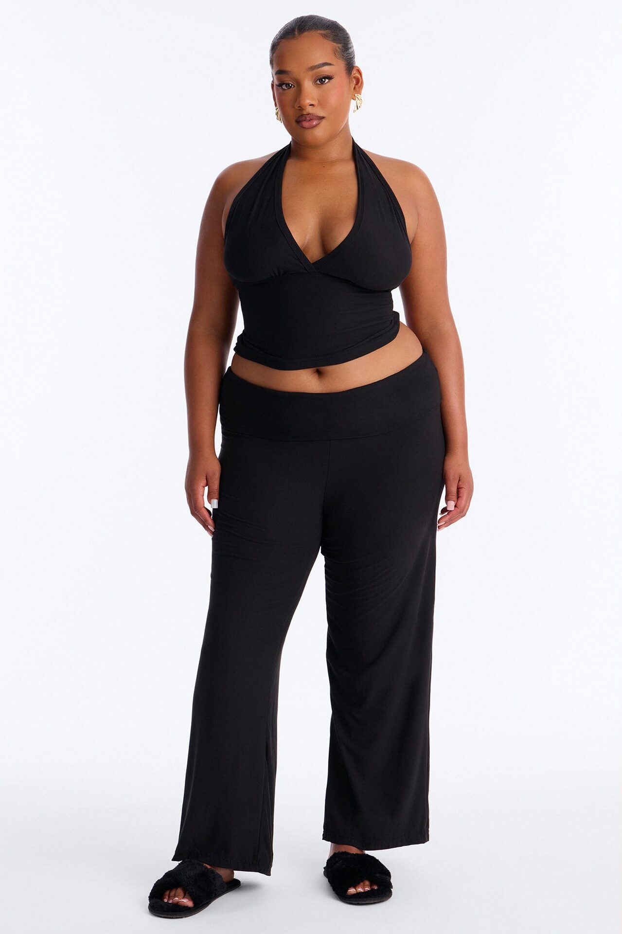 Stay Cozy Halter PJ Pant Set - Black
