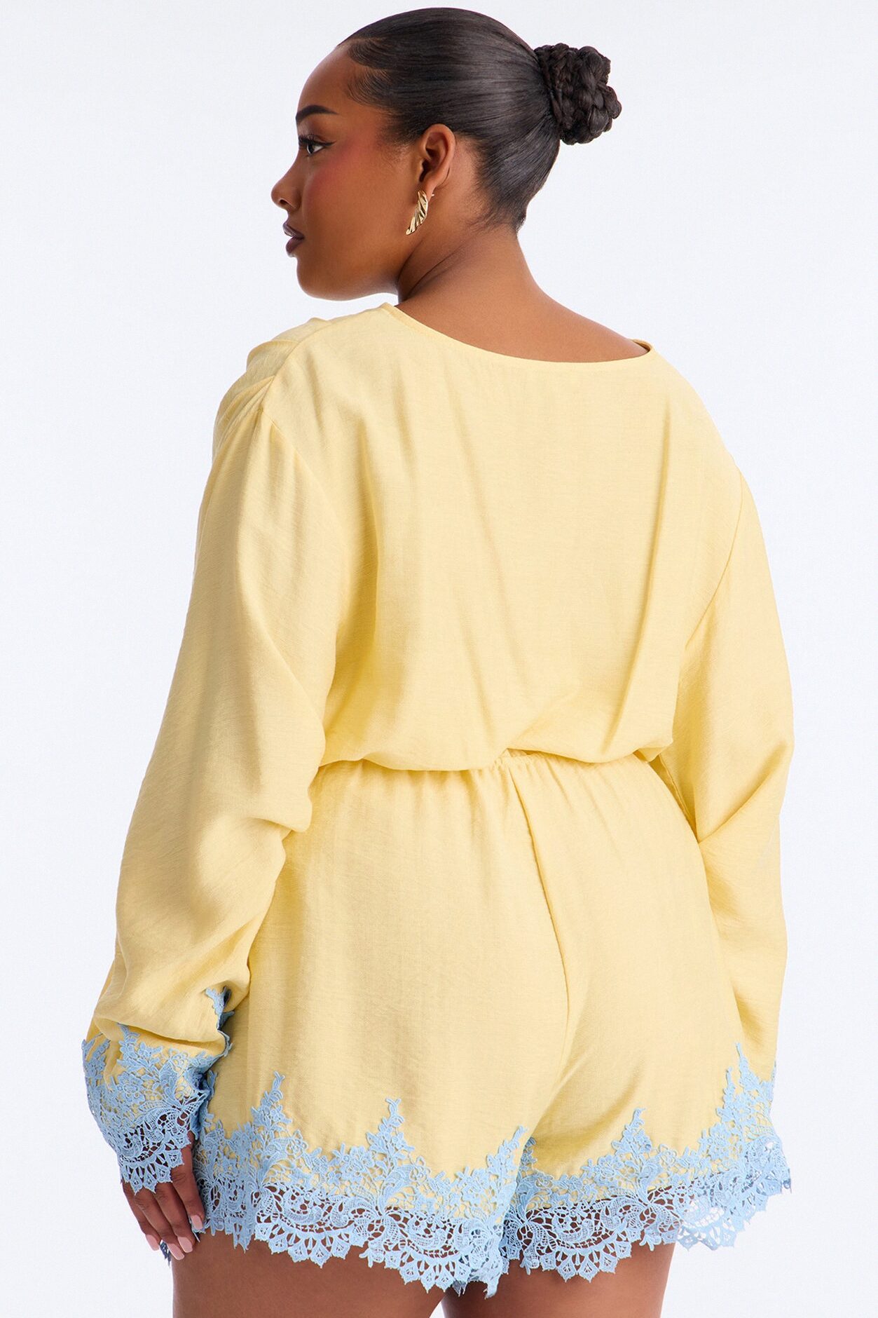 Cherie Lace Trim Tie Waist Romper - Butter Yellow