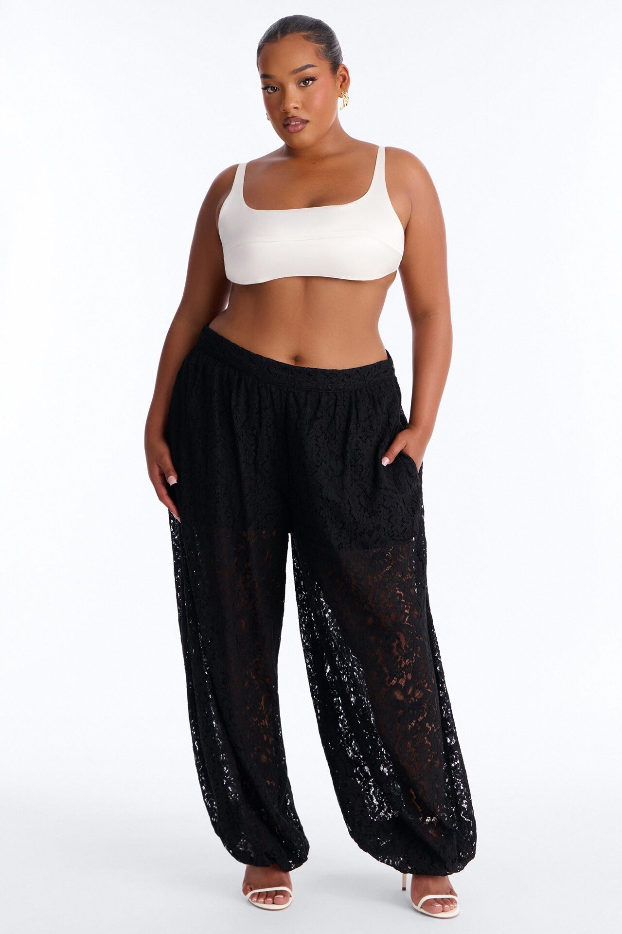 Barely A Secret Sheer Lace Balloon Pant 30″ - Black
