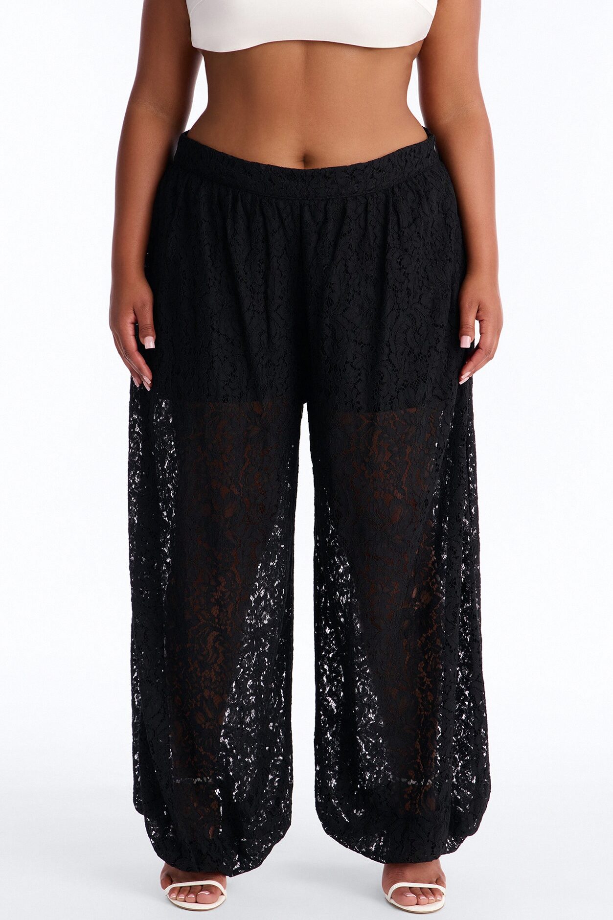Barely A Secret Sheer Lace Balloon Pant 30″ - Black