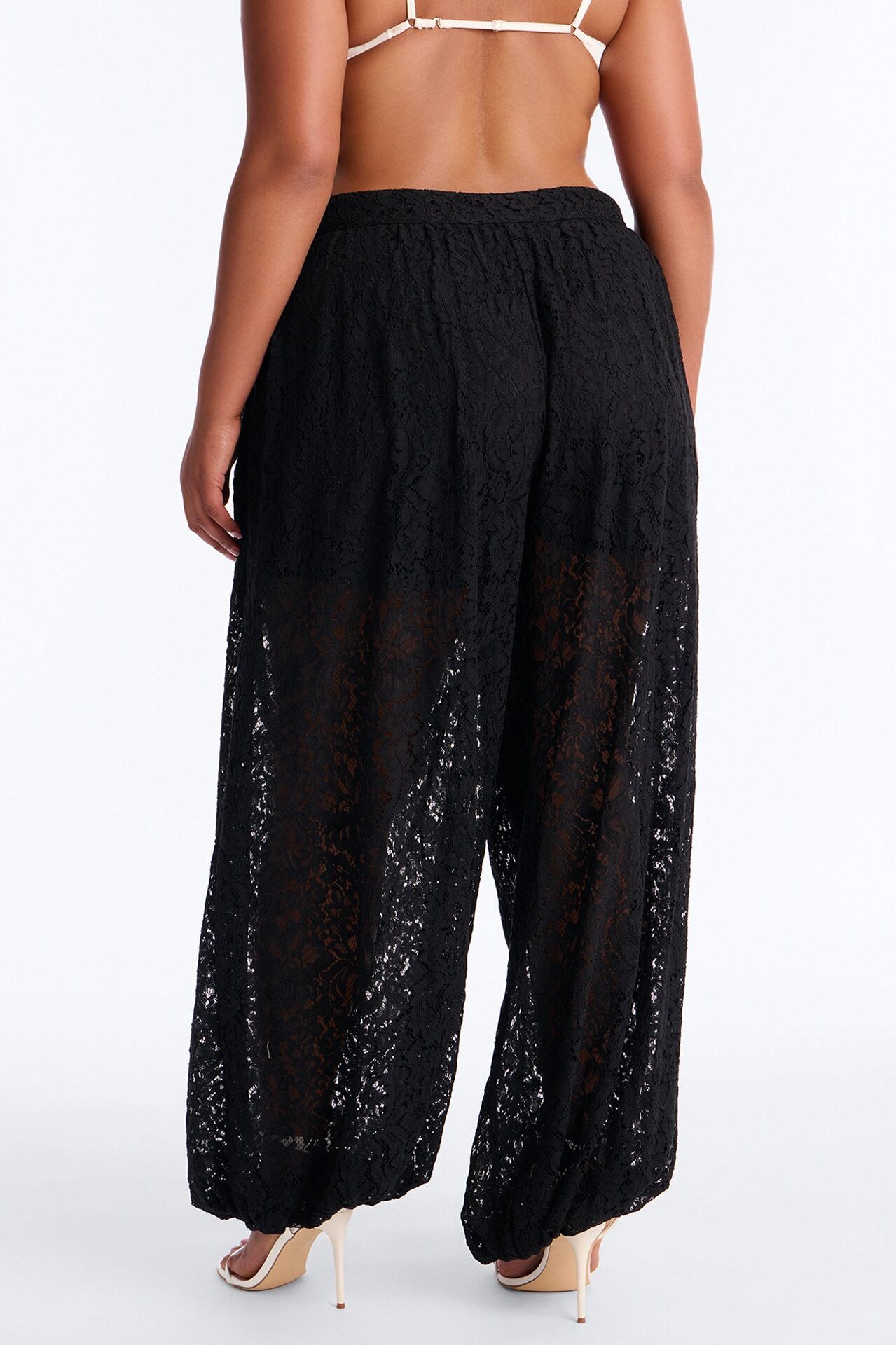 Barely A Secret Sheer Lace Balloon Pant 30″ - Black
