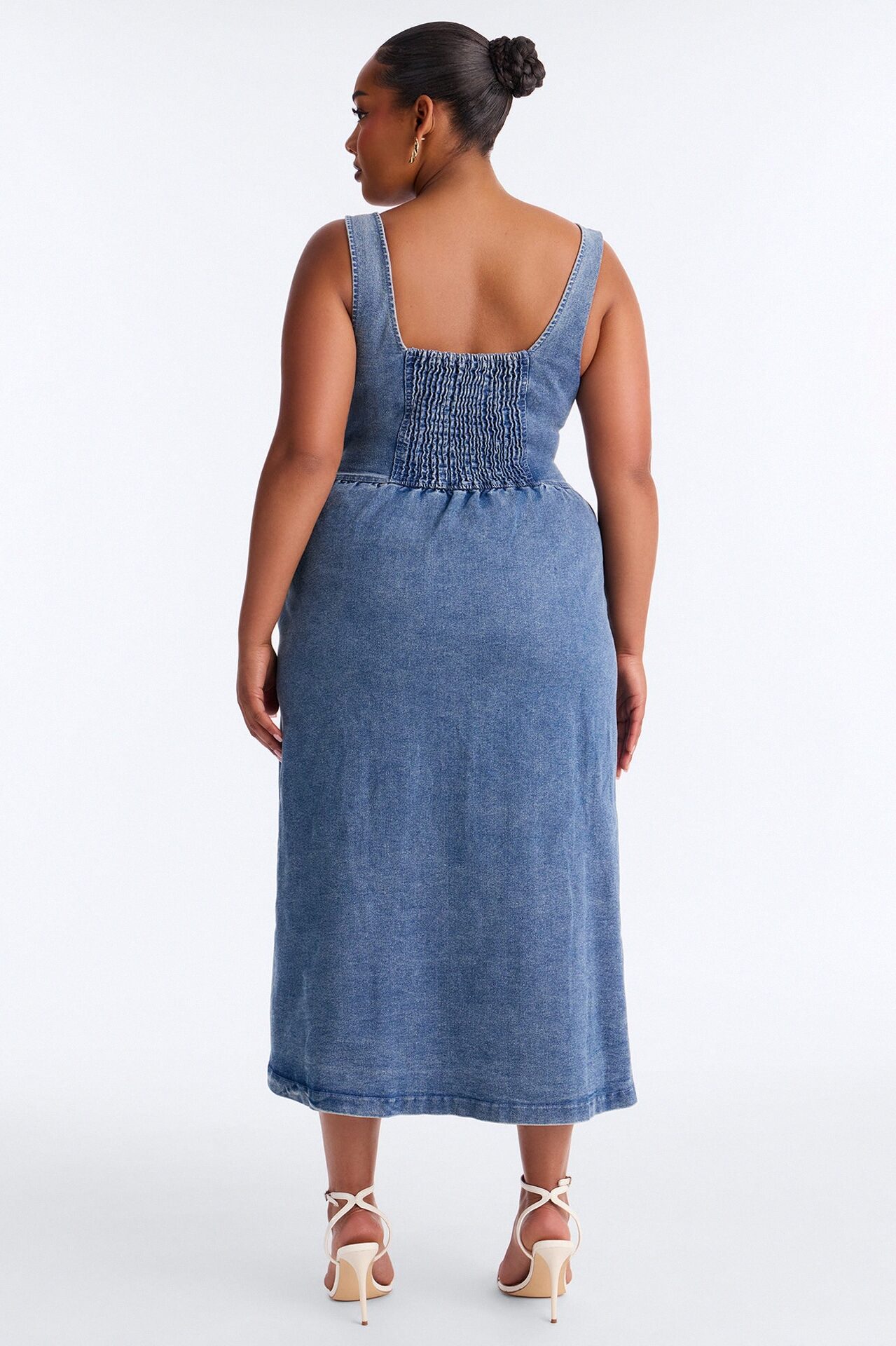 Cara Button Up Denim Midi Dress - Denim