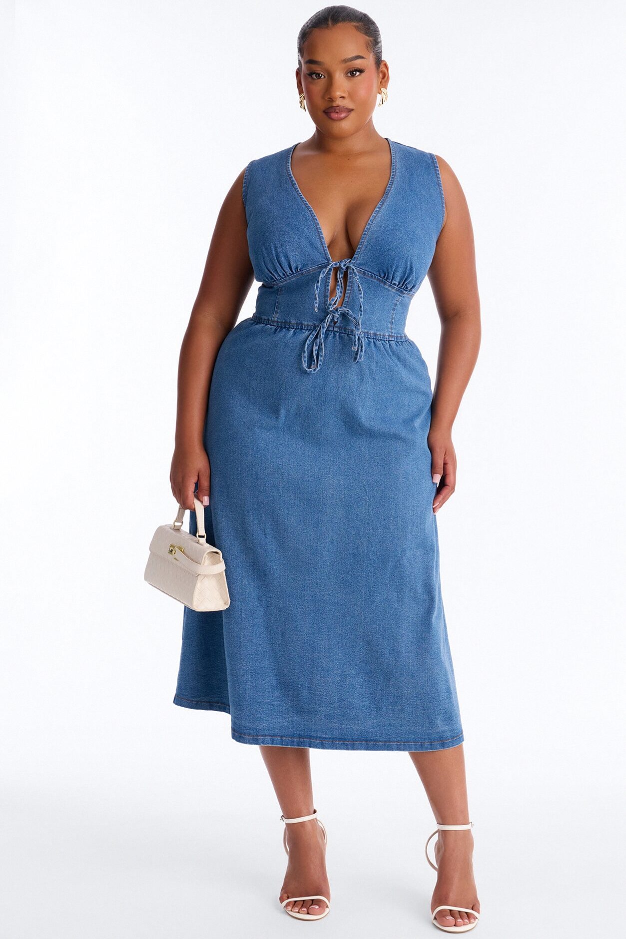 Rory Pleated Denim Midi Dress - Medium Wash