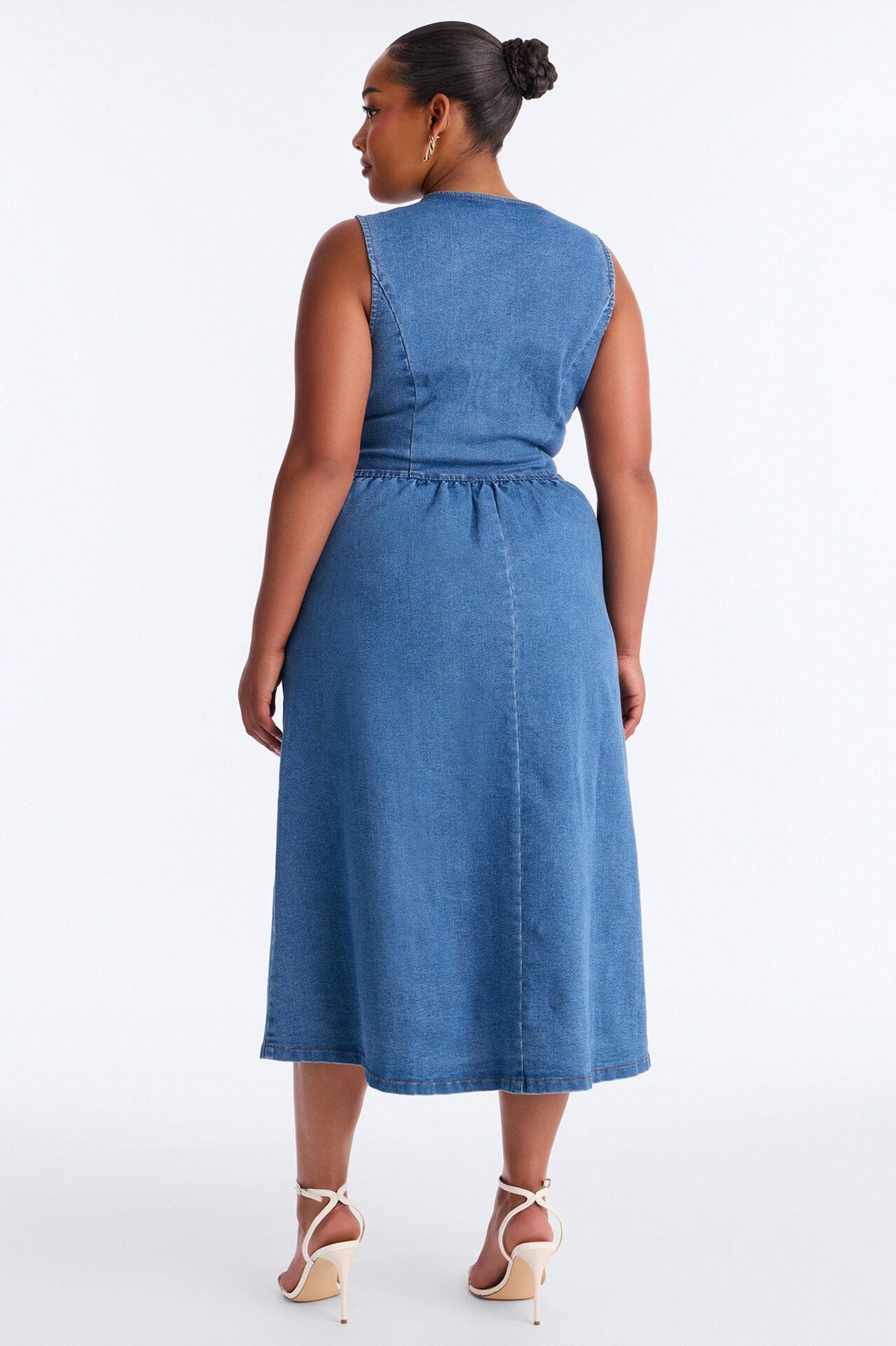 Rory Pleated Denim Midi Dress - Medium Wash