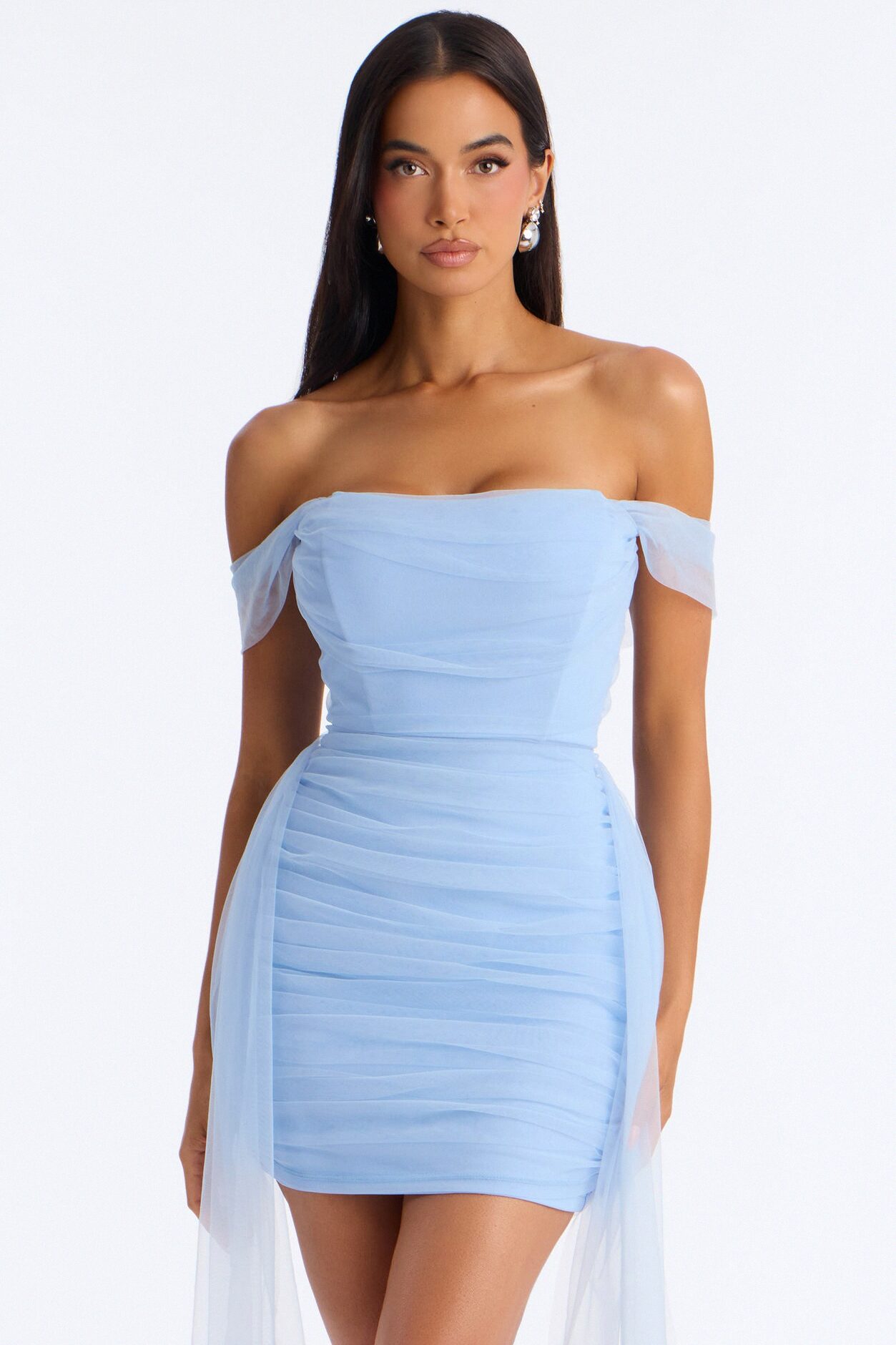 Molly Off Shoulder Draped Mini Dress - Blue