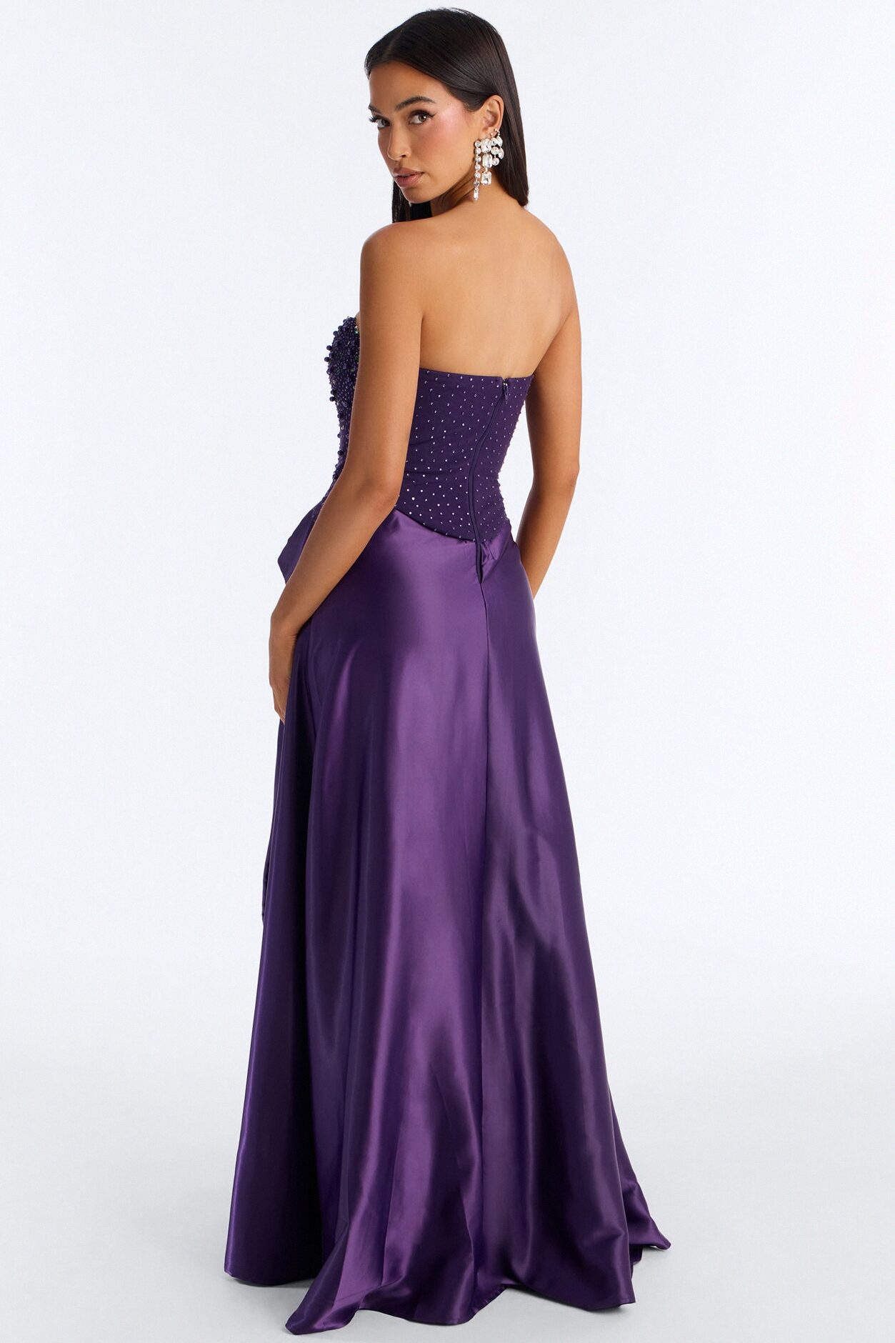 Shine Bright Embellished Satin Maxi Dress - Orchid