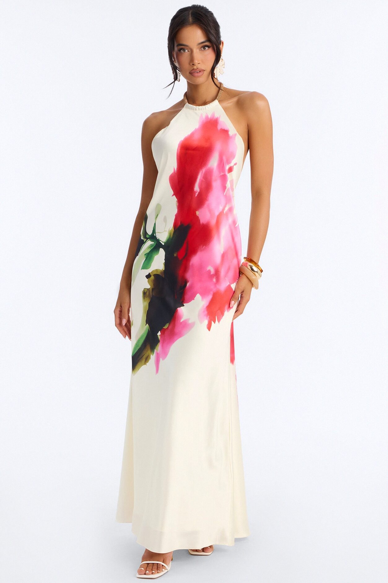Cordelia Sleeveless Satin Maxi Dress - Cream/combo