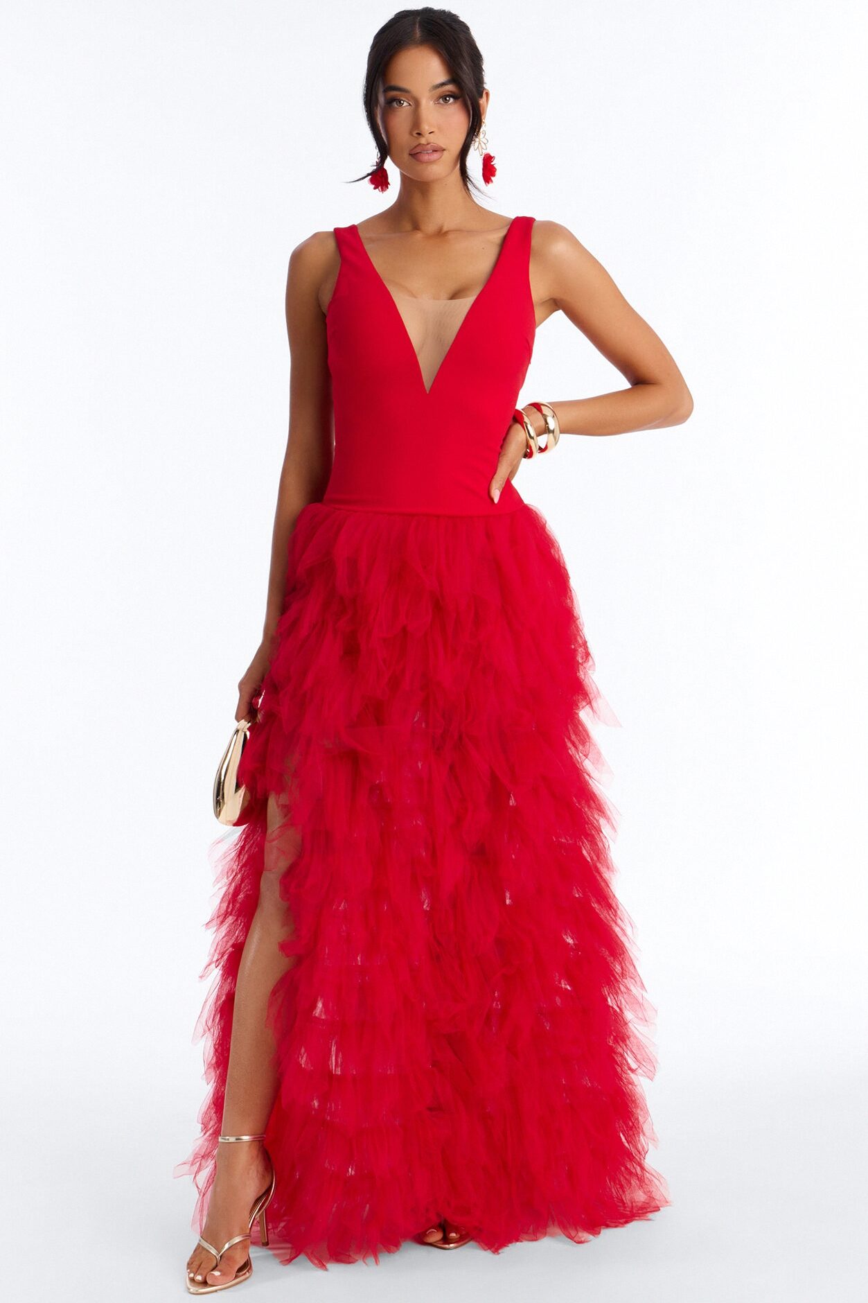 Madame Slays Ruffle Gown - Red