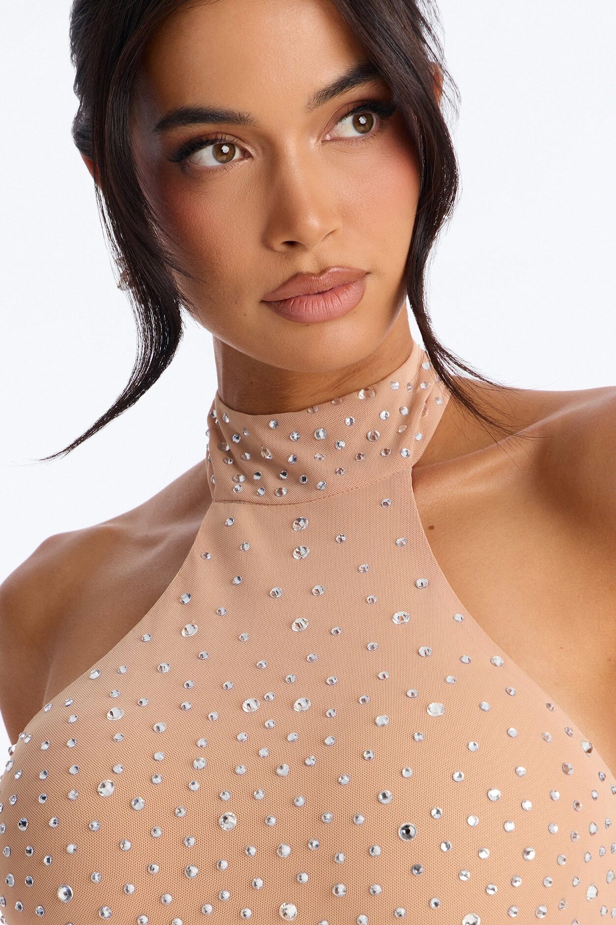 Crystal Dreams Rhinestone Gown - Nude