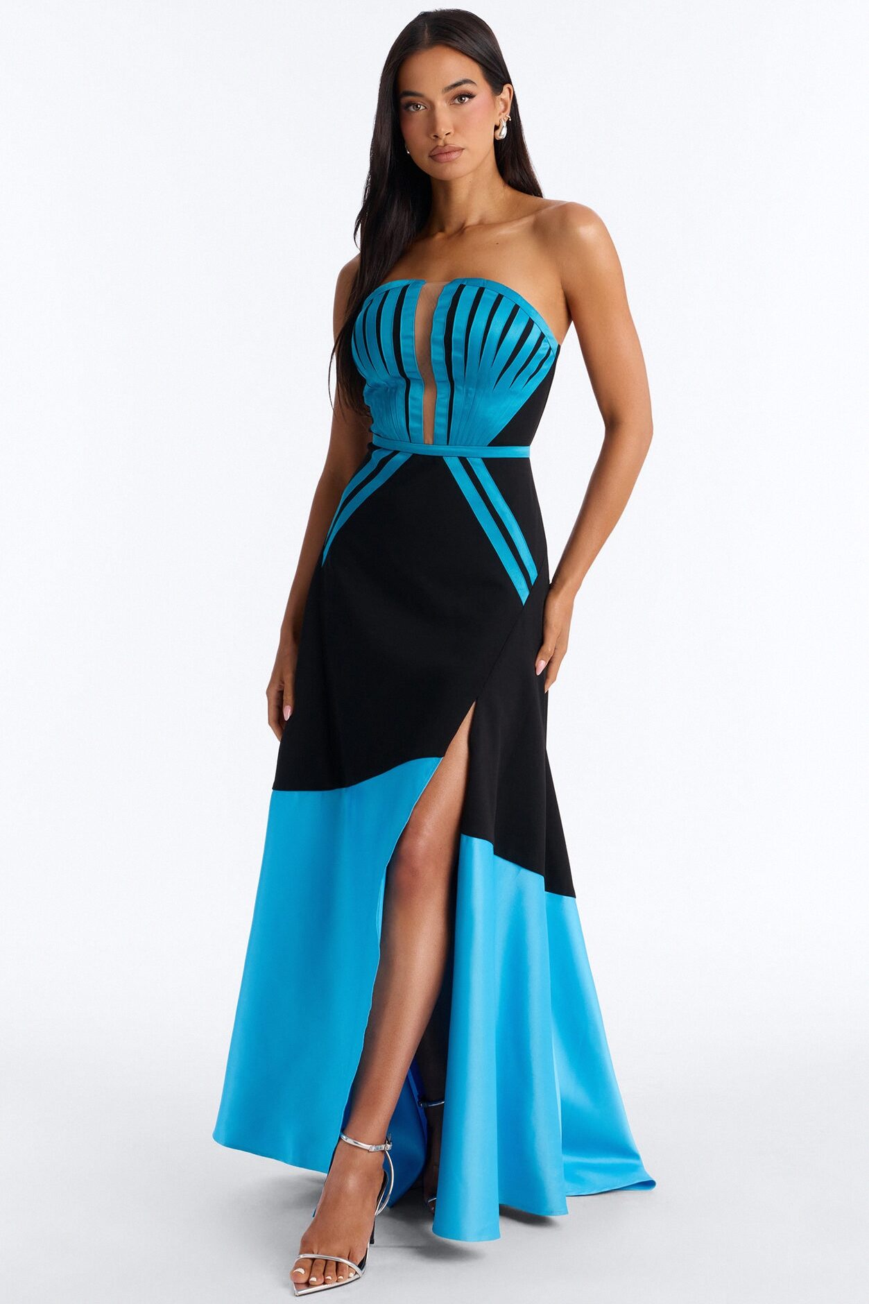 Power Play Strapless Gown - Black/Blue