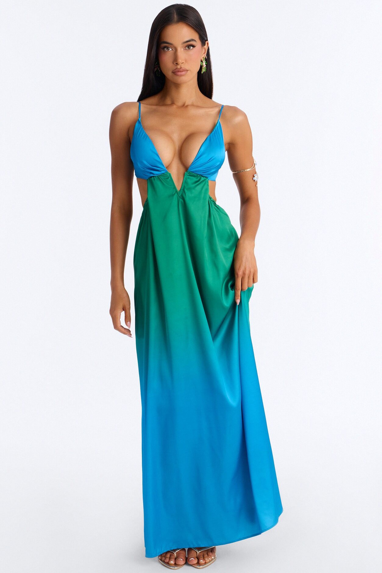 Sasha Cut Out Satin Maxi Dress - Blue/combo