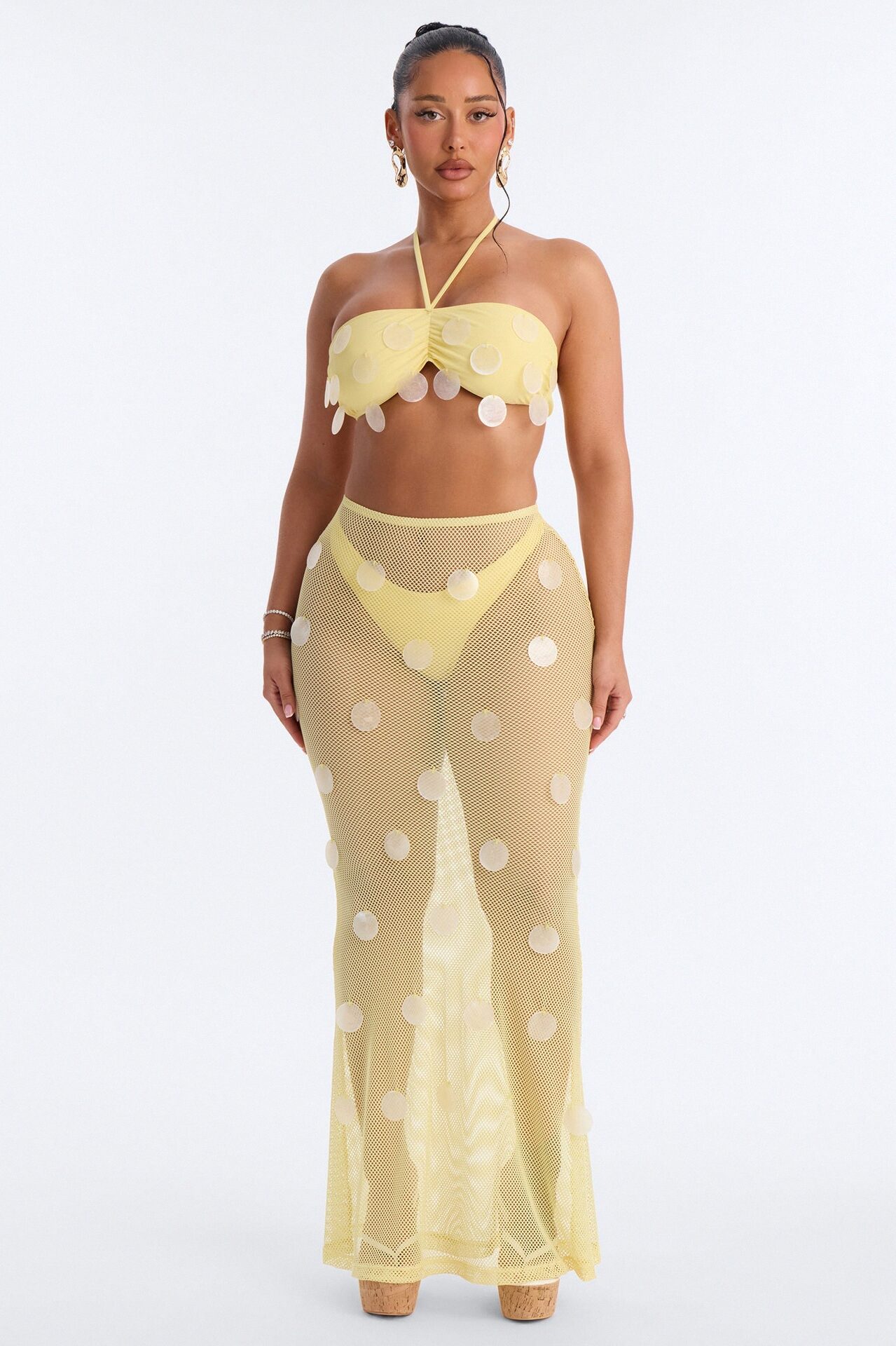 Sunshine State 3 Piece Bandeau Bikini Skirt Set - Yellow