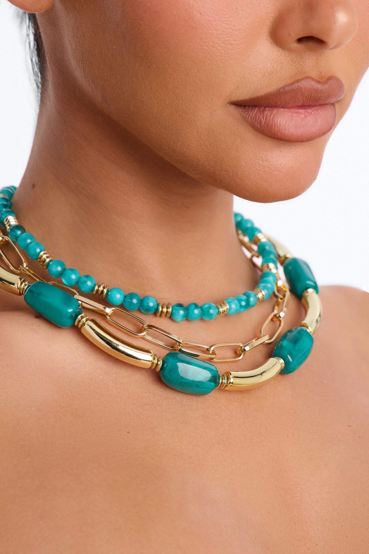 Beaded Brady Layered Necklace - Gold/Blue