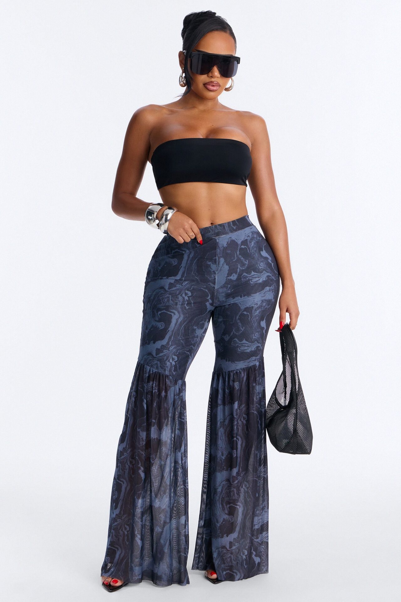 Haven High Rise Mesh Flare Pant - Black/combo