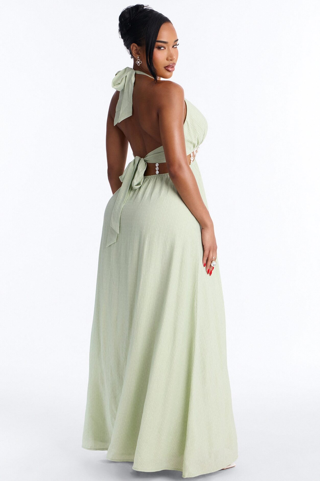 Summer Glowing Pearl Maxi Dress - Sage