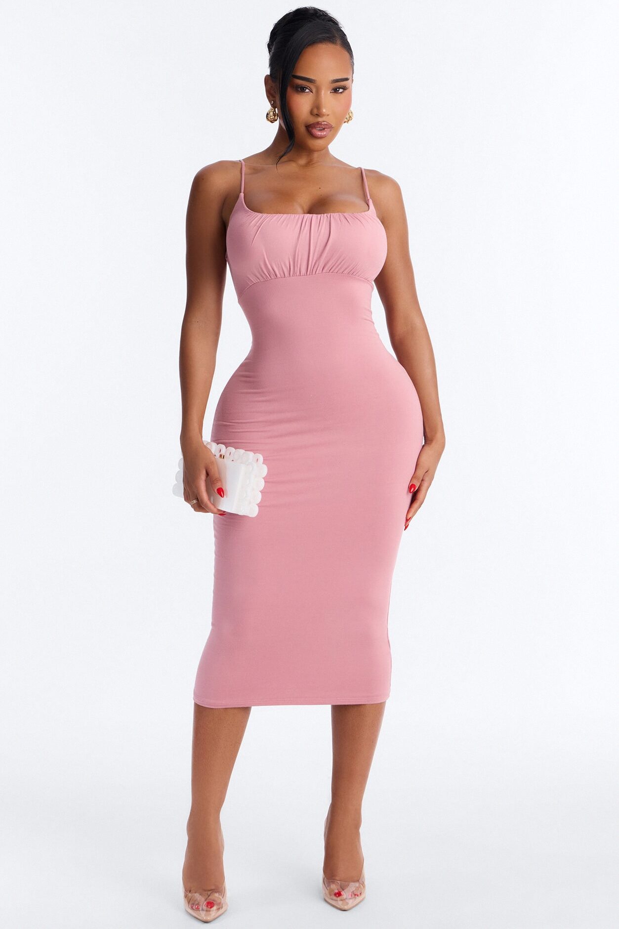 Alessia Ruched Midi Dress - Pink