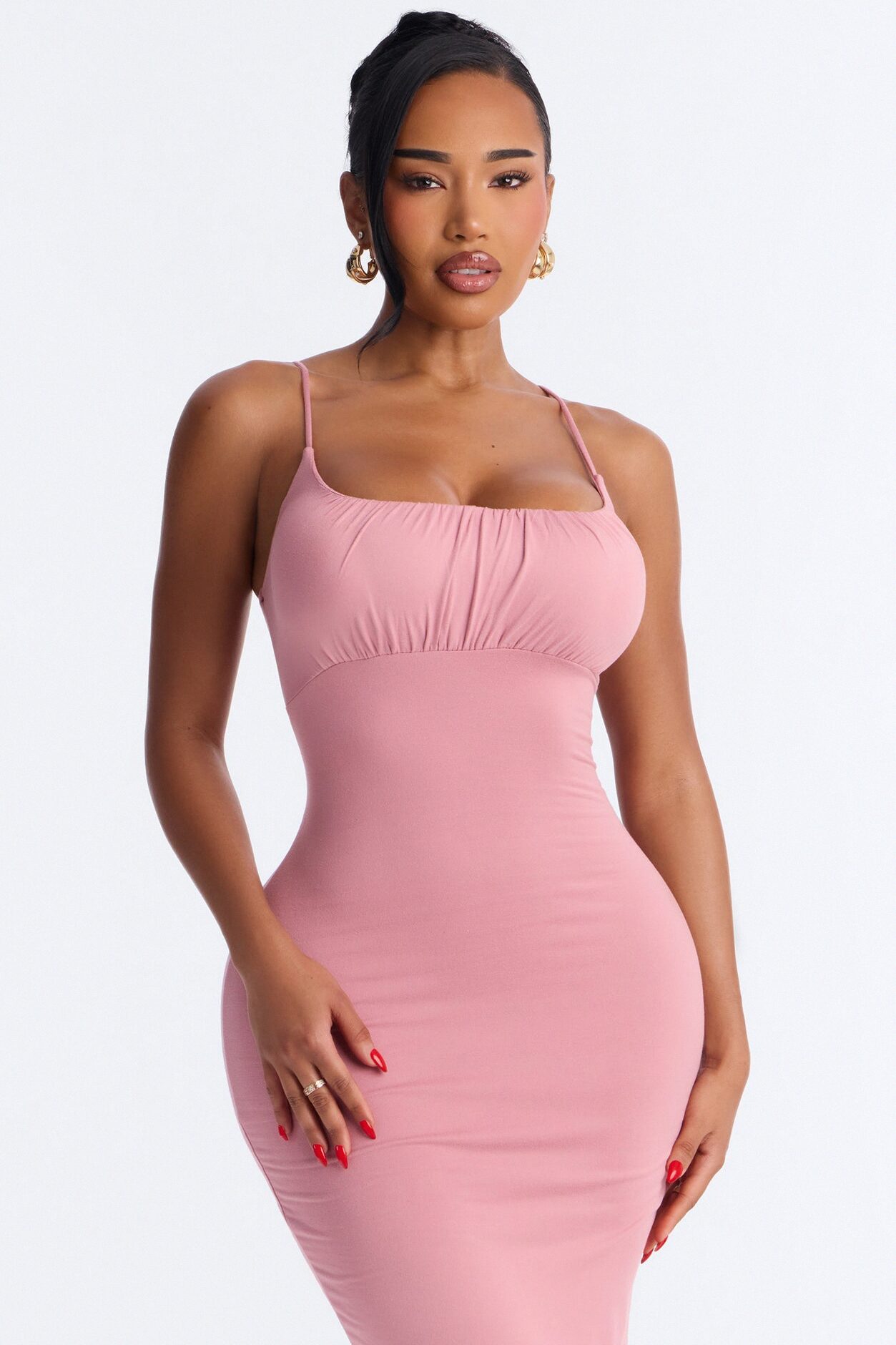 Alessia Ruched Midi Dress - Pink