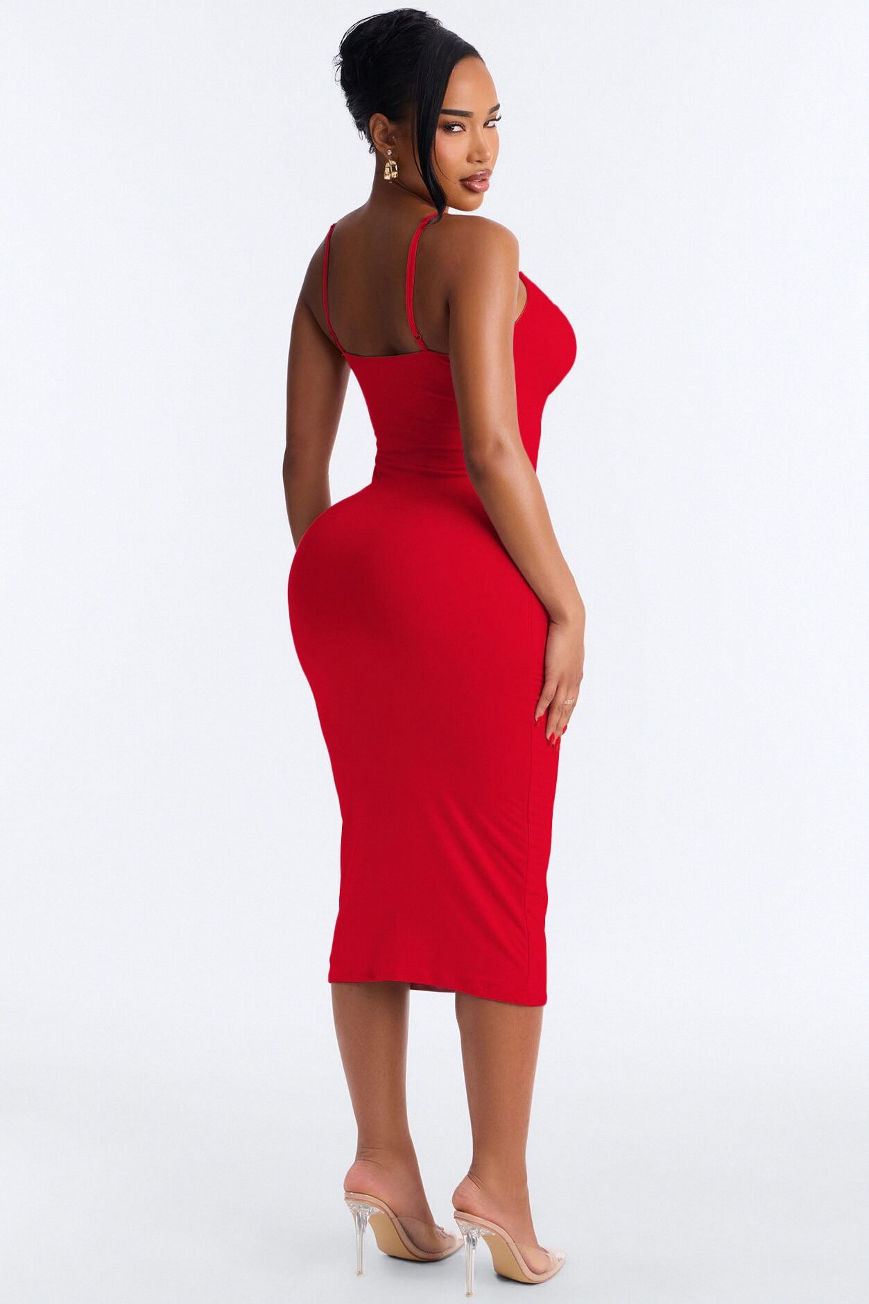 Alessia Ruched Midi Dress - Red