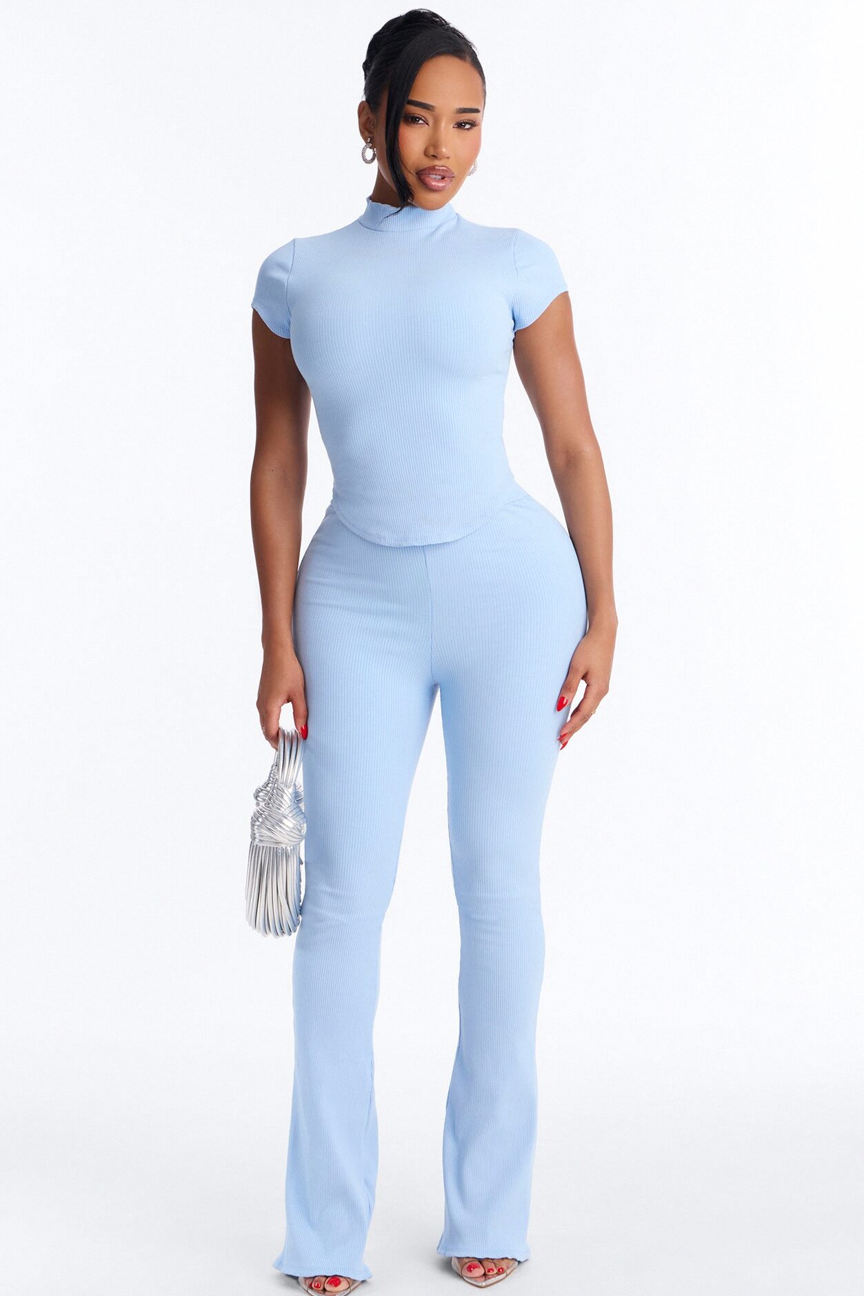 Valentina Snatched Straight Leg Pant Set - Light Blue