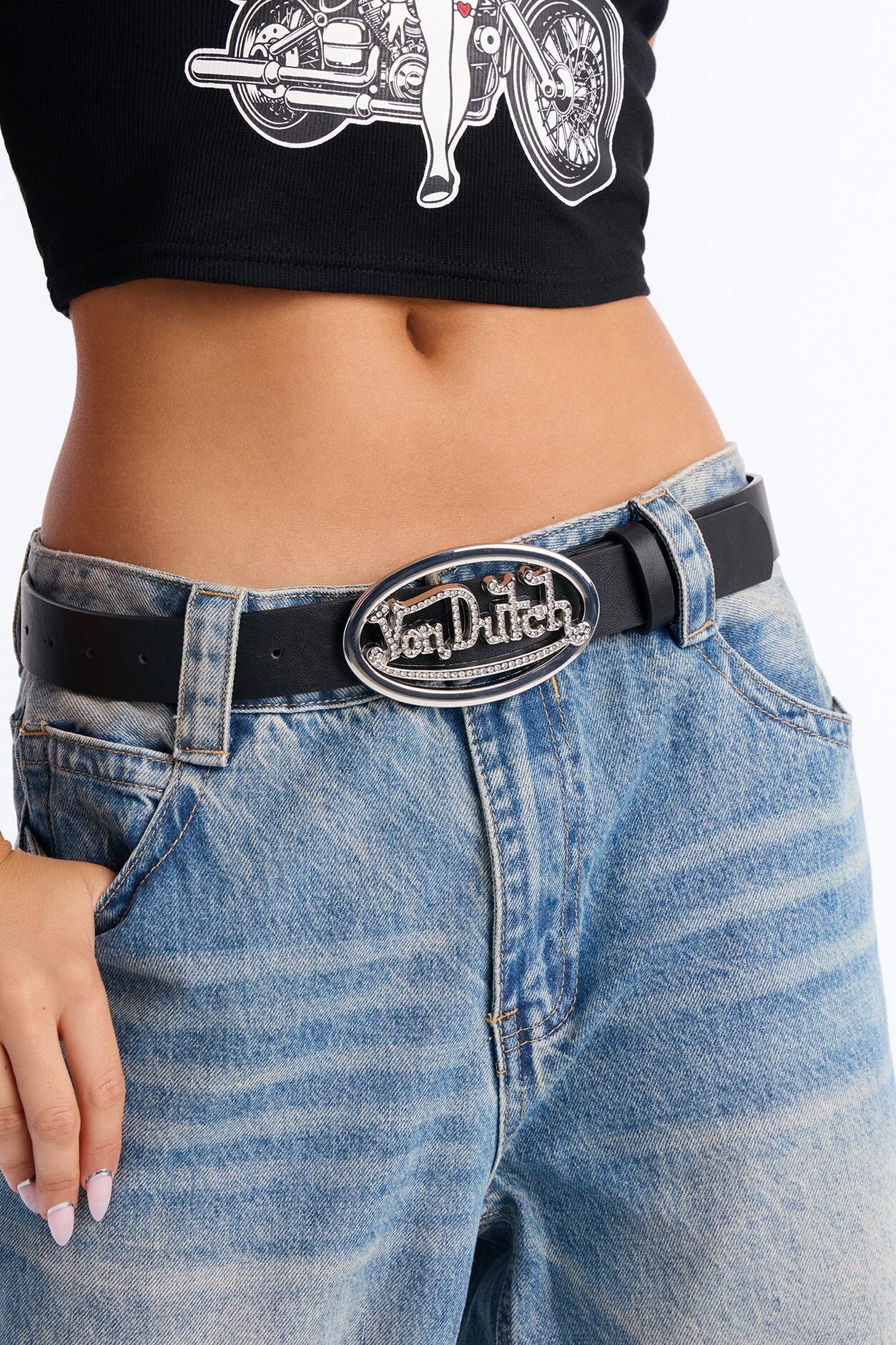 Von Dutch Shining Faux Leather Belt - Black