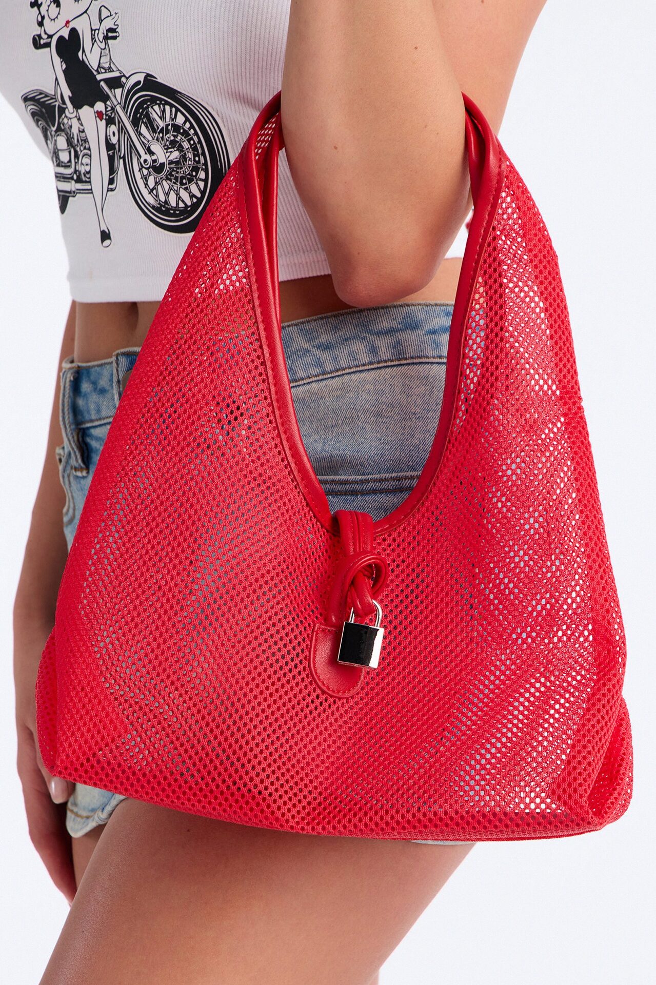 See Right Through You Mesh Shoulder Bag - Red