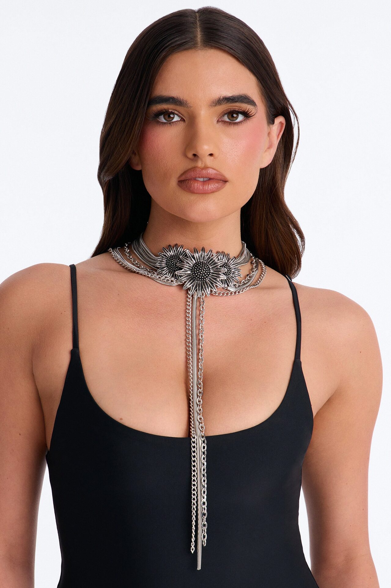 Meadow Sunflower Lariat Layered Neckalce - Silver
