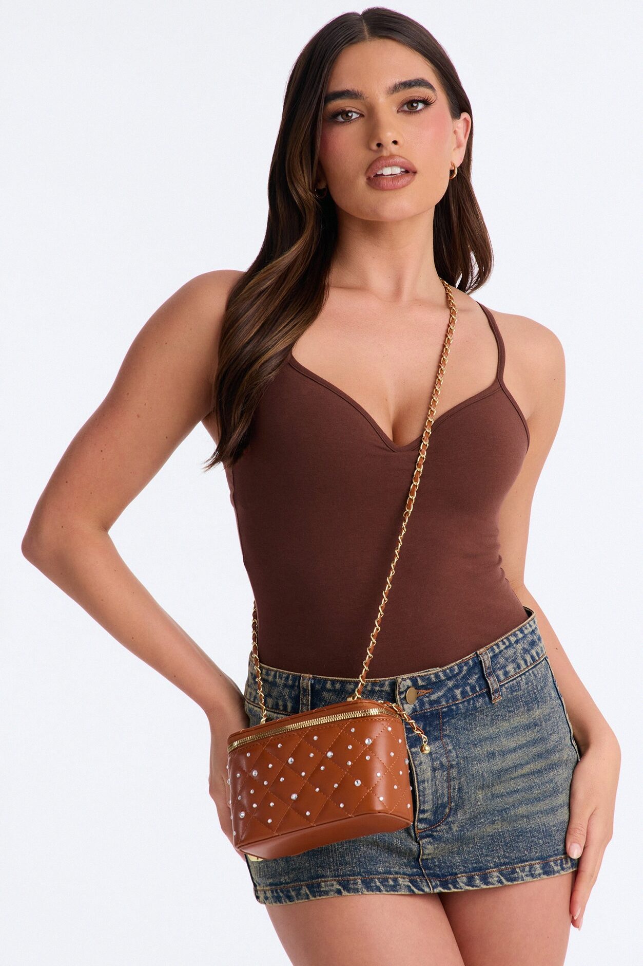 Sparks Fly Faux Leather Crossbody Bag - Cognac
