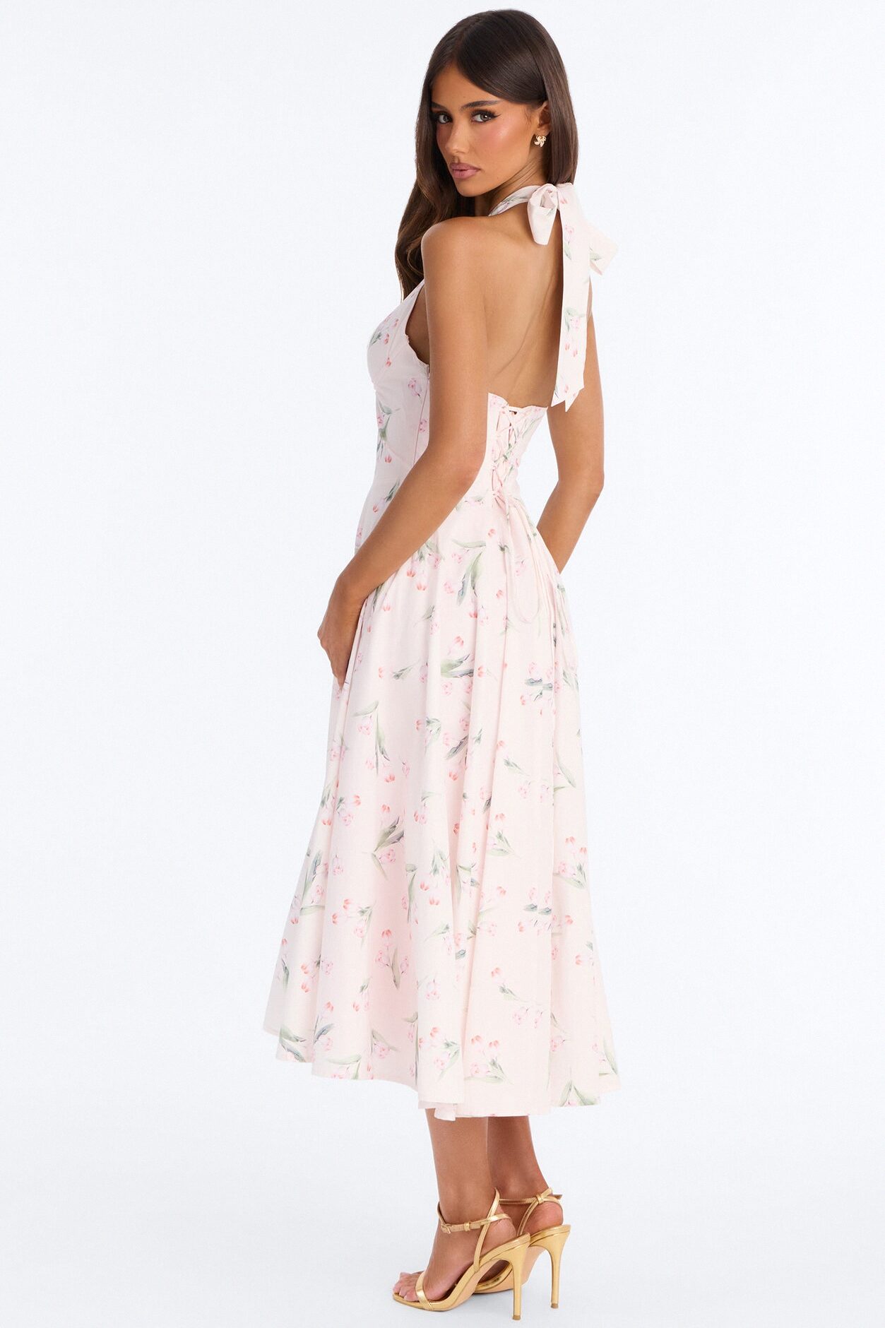 Shayna Corset Floral Midi Dress - Pink