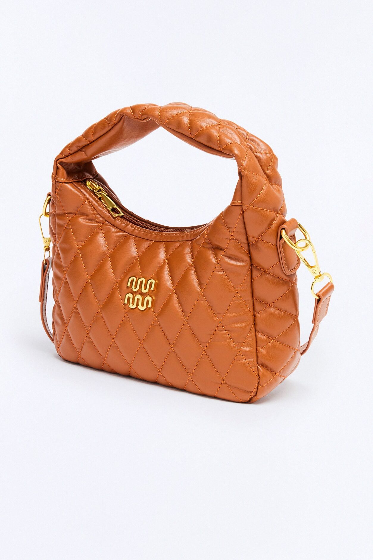 Pillow Talk Faux Leather Quilted Bag - Cognac