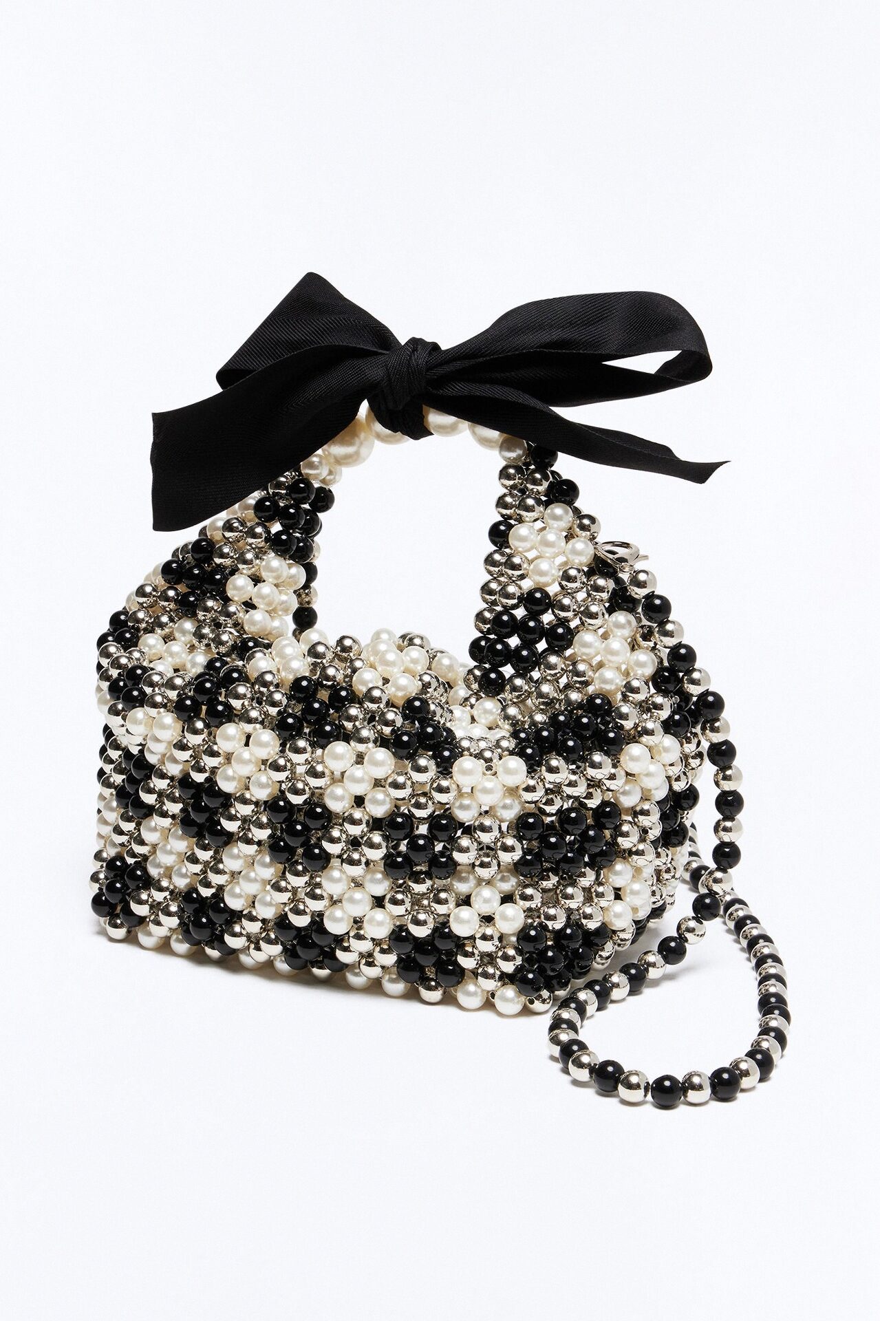 Queen's Gambit Beaded Crossbody Handbag - Black/White