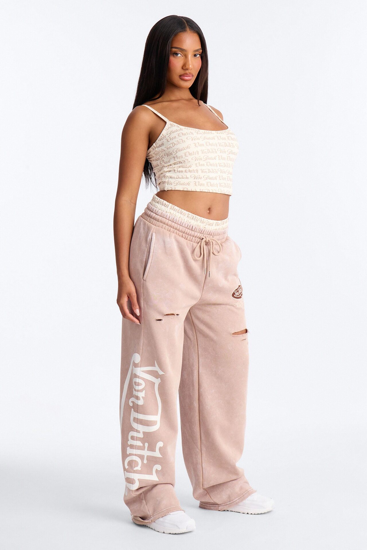 Von Dutch Wide Leg Washed Pant - Taupe