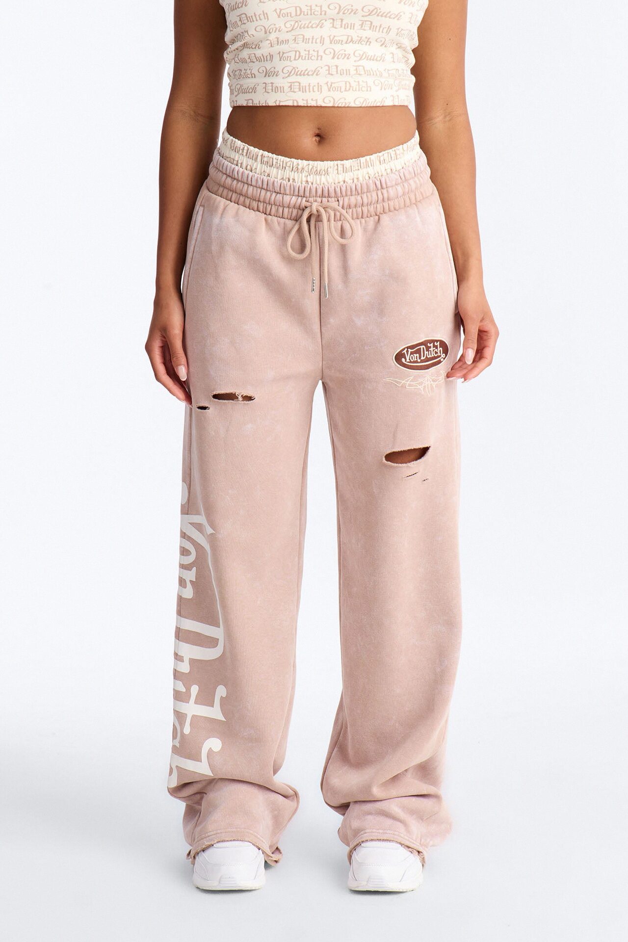 Von Dutch Wide Leg Washed Pant - Taupe