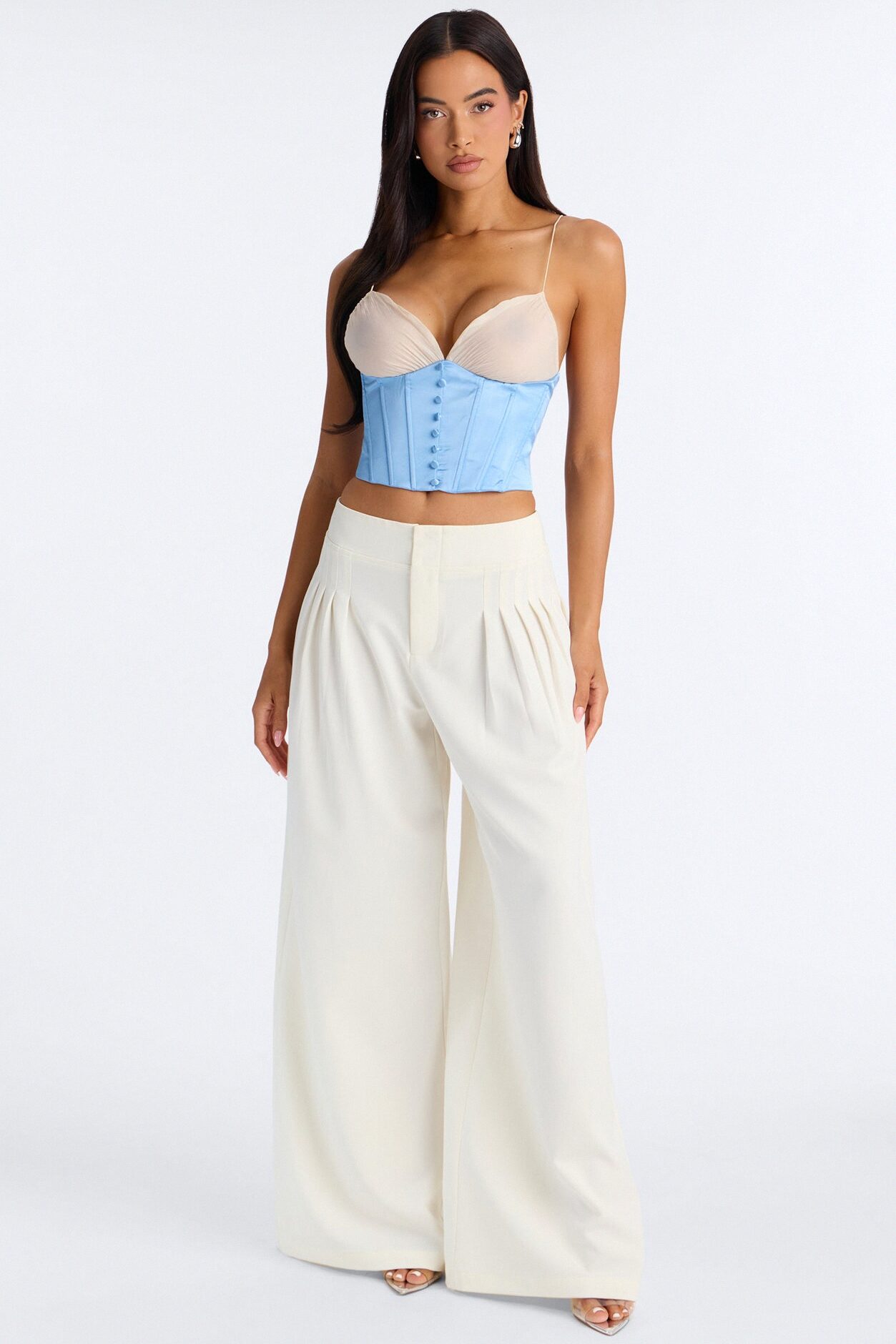 Adele Pleated Wide Leg Trouser Pant 33″ - Ivory