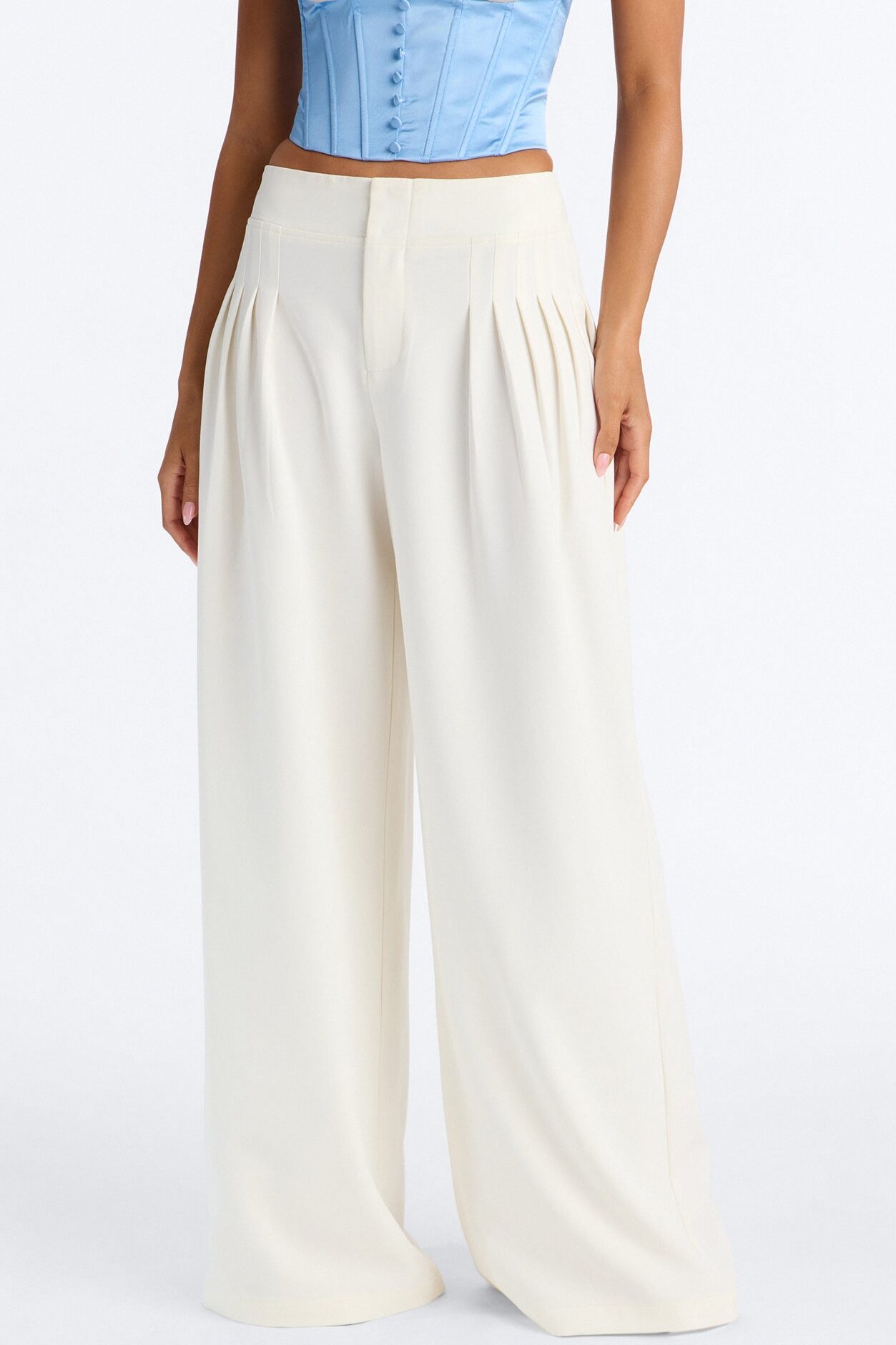 Adele Pleated Wide Leg Trouser Pant 33″ - Ivory