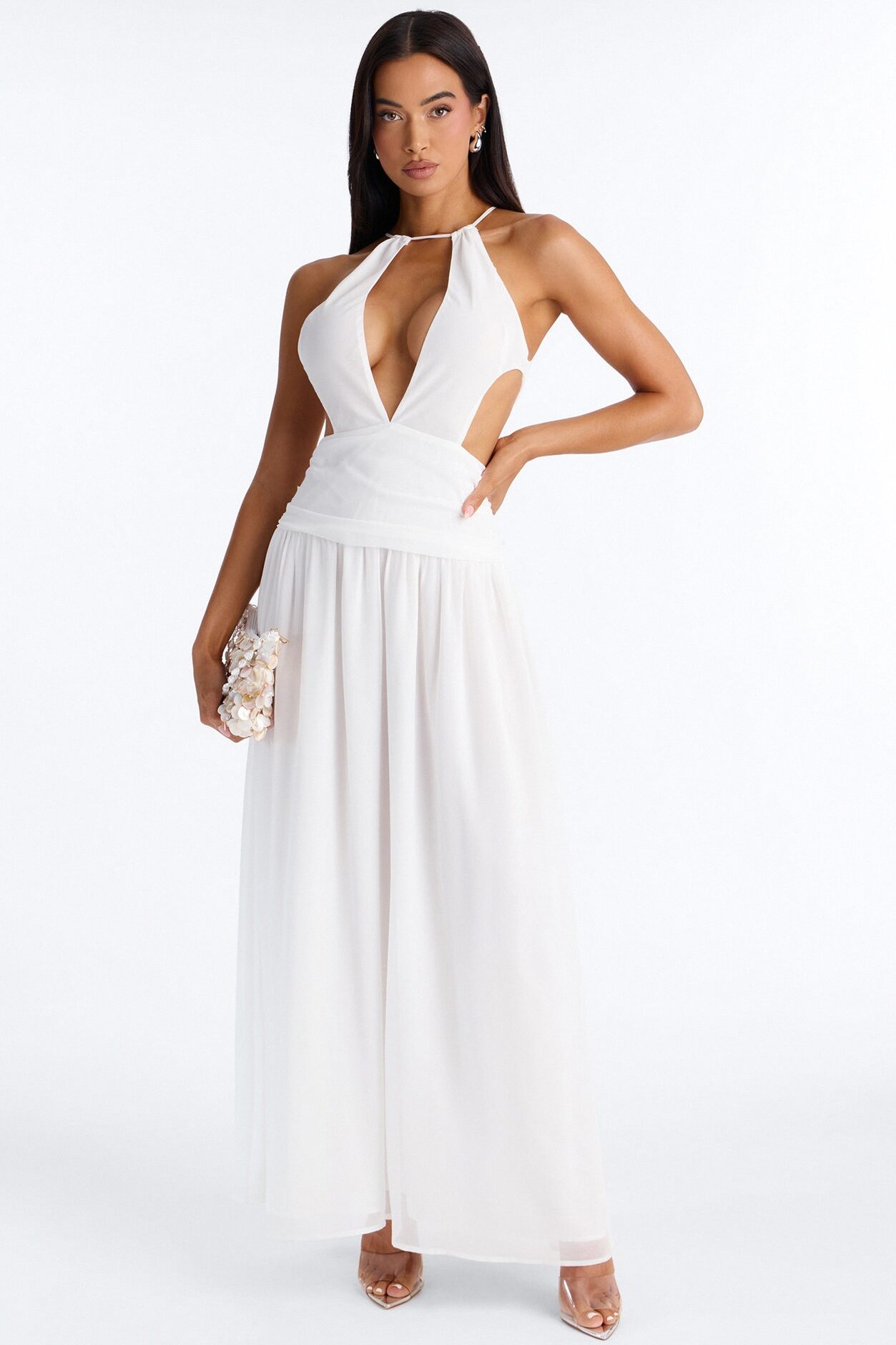 Zoe Drop Waist Chiffon Maxi Dress - White