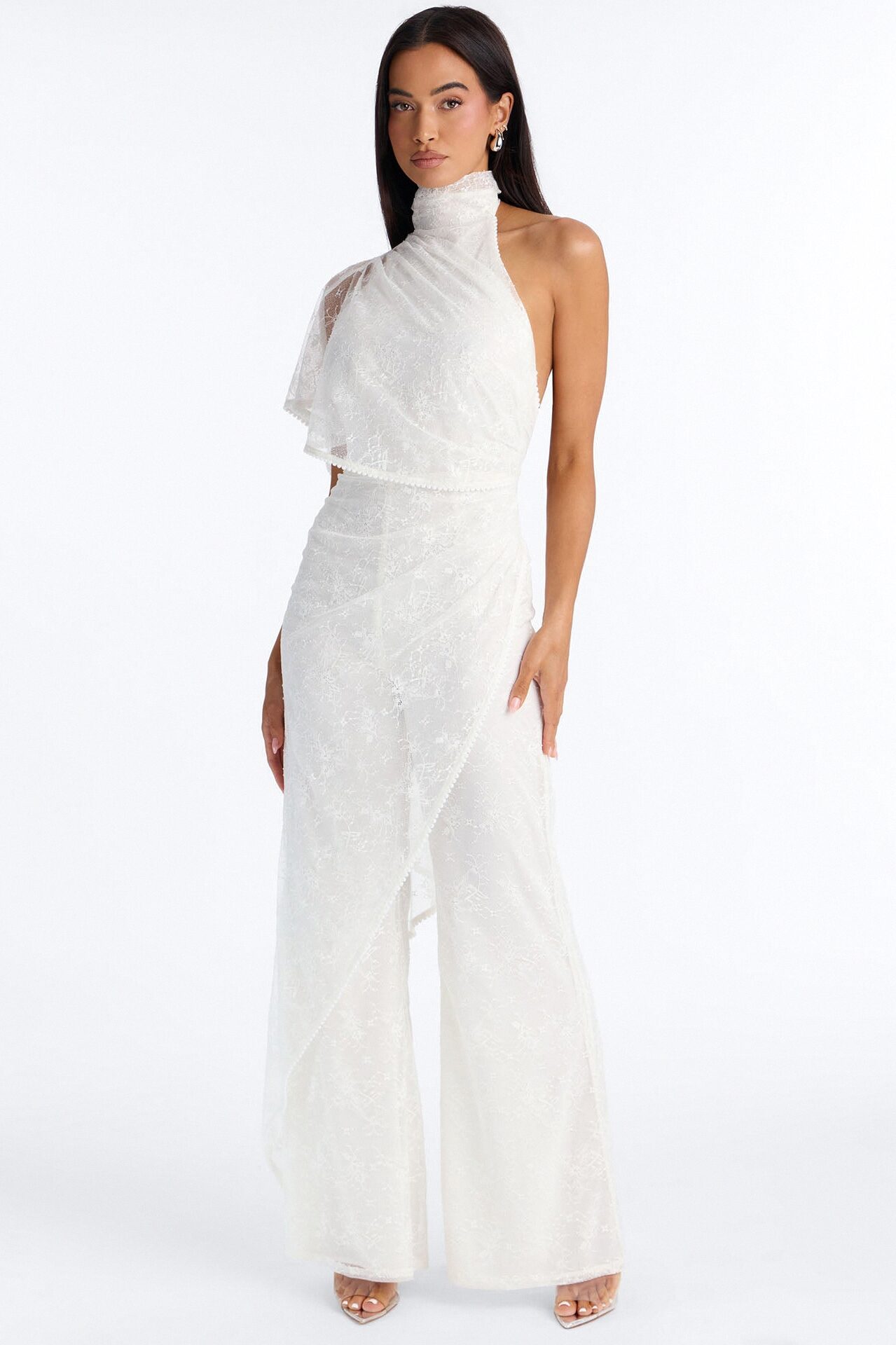 Tayla Draped Lace Wide Leg Jumpsuit - White