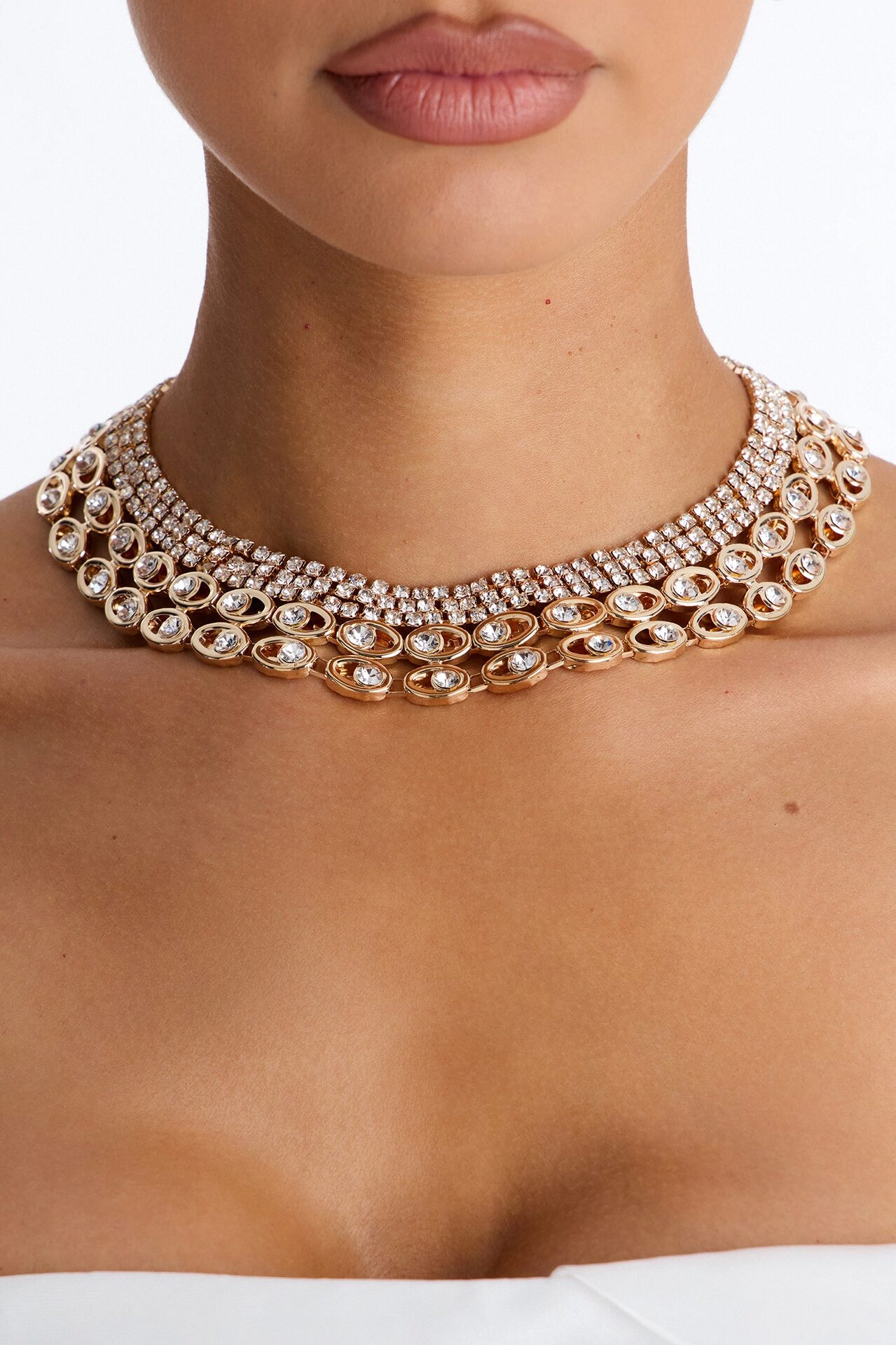 One Of Those Nights Rhinestone Choker Necklace - Gold