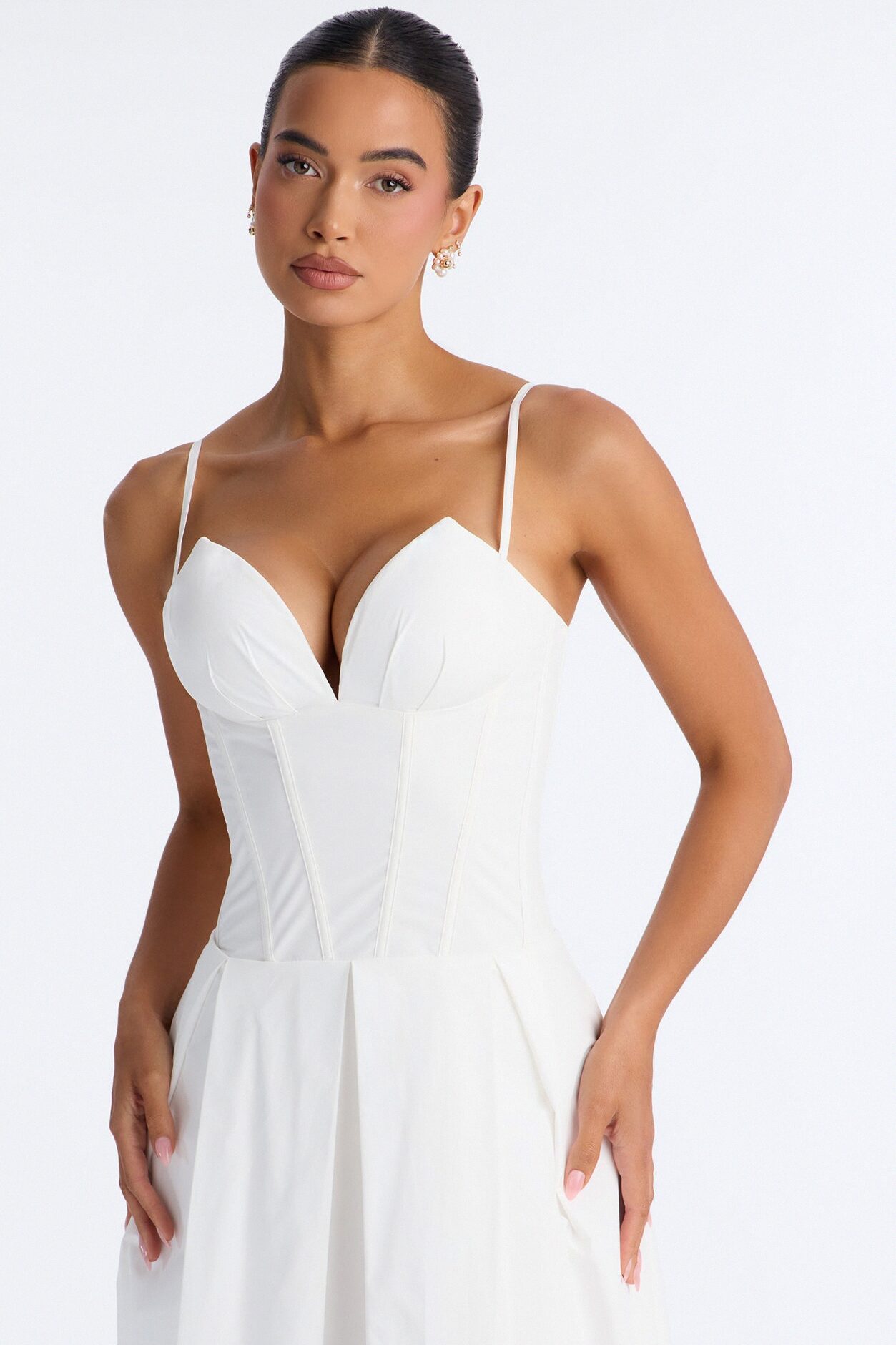 Estella Corset Poplin Midi Dress - White