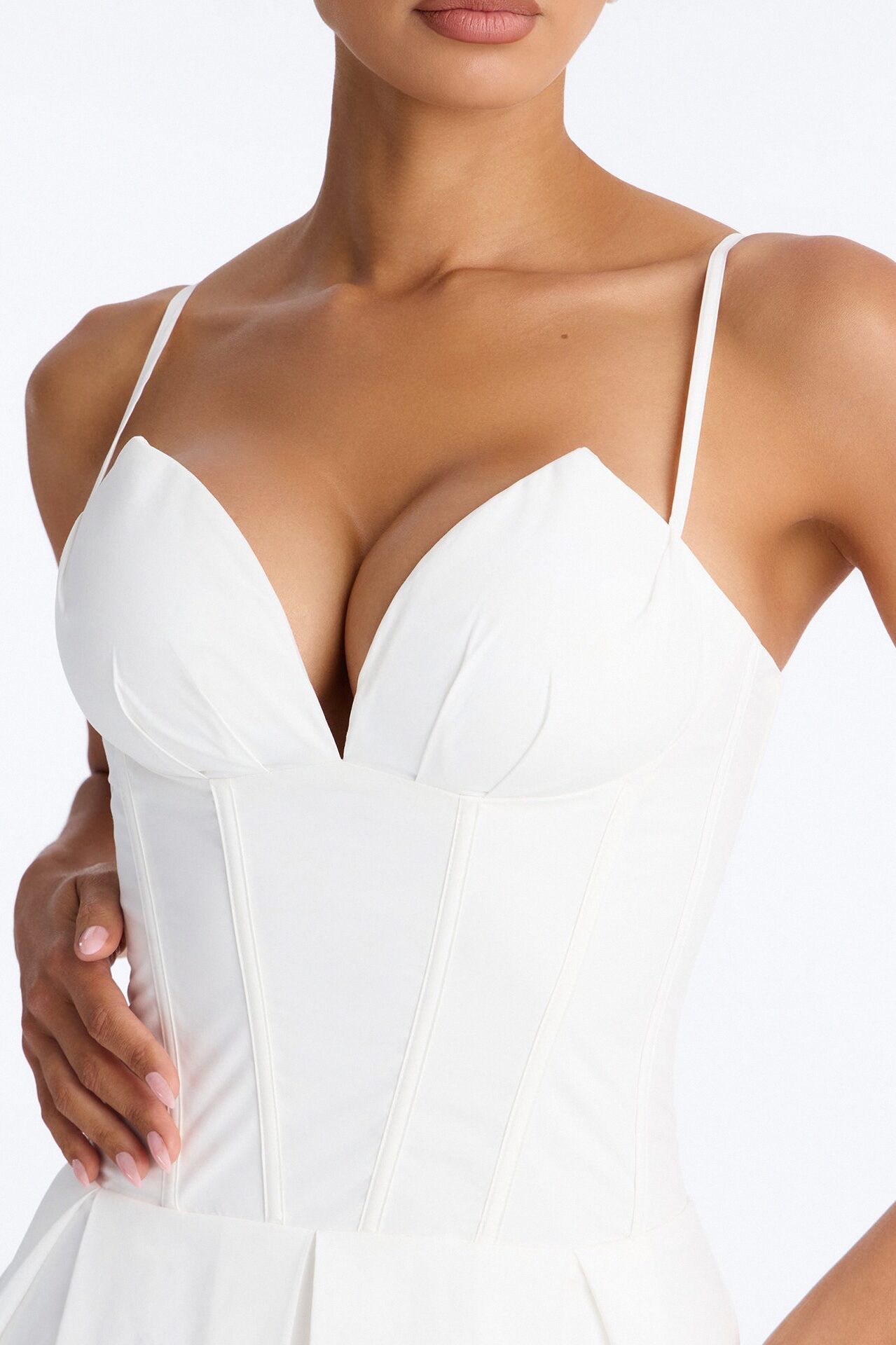 Estella Corset Poplin Midi Dress - White