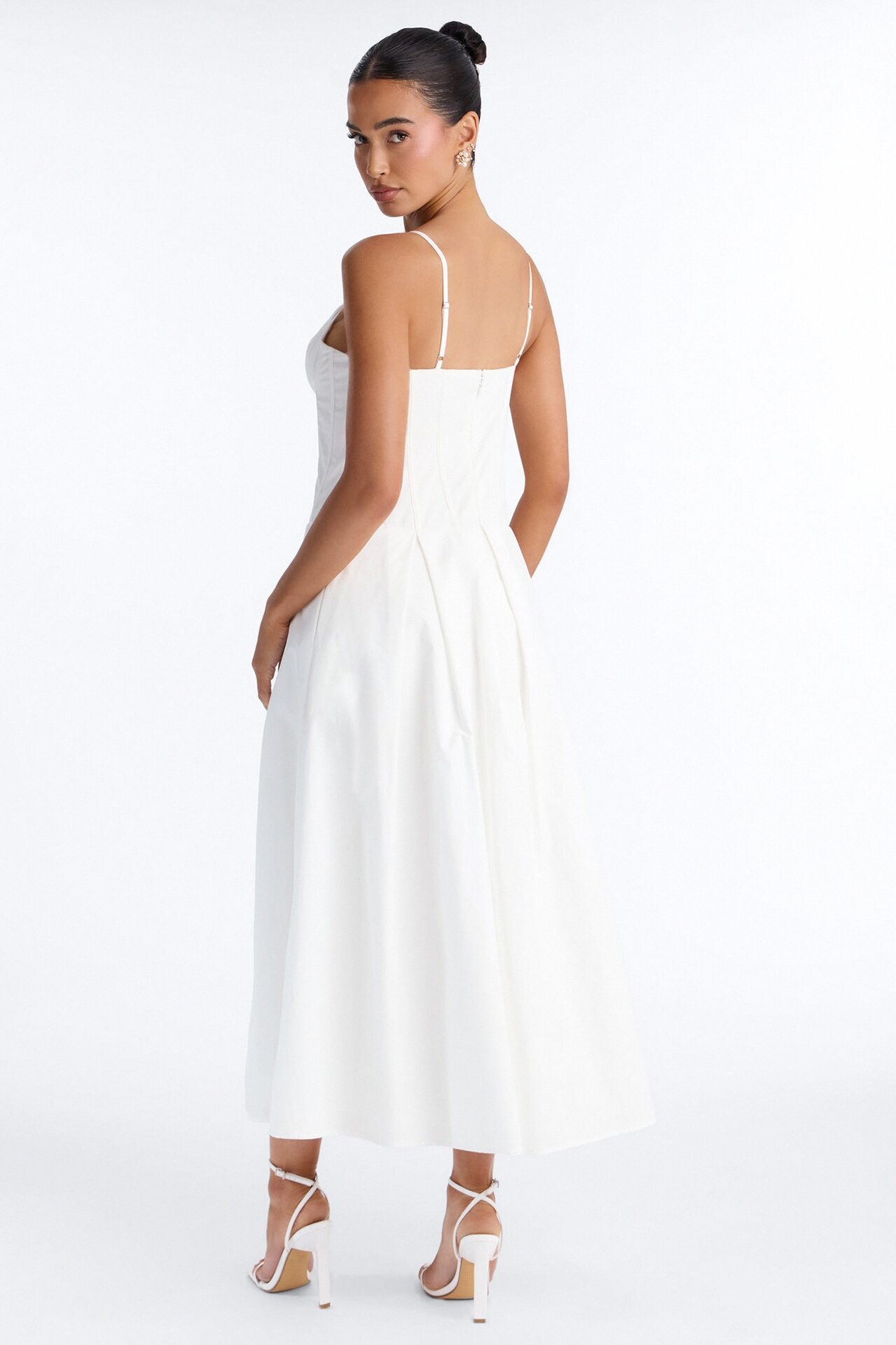 Estella Corset Poplin Midi Dress - White