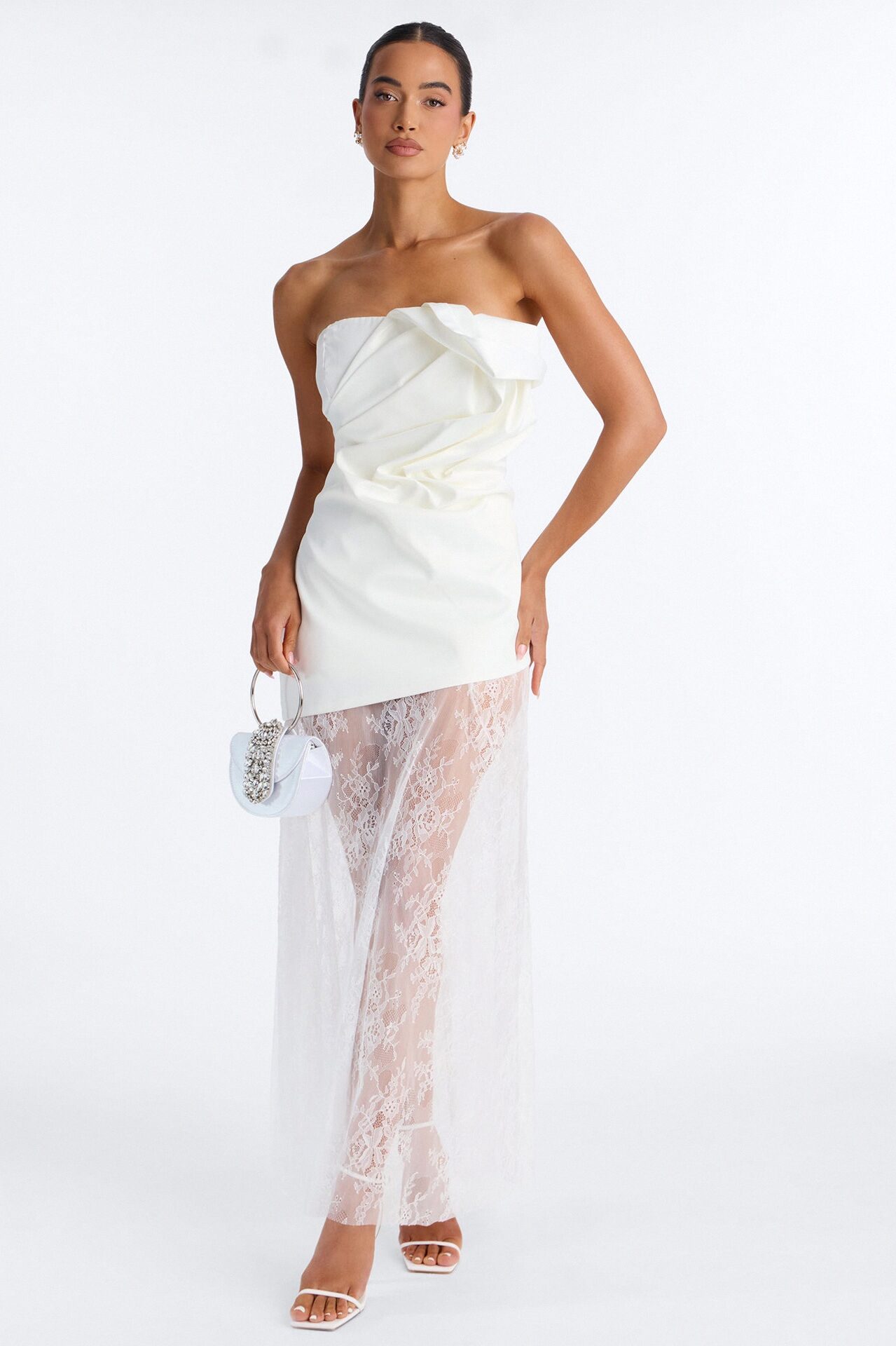 Gala Couture Sheer Lace Maxi Dress - White