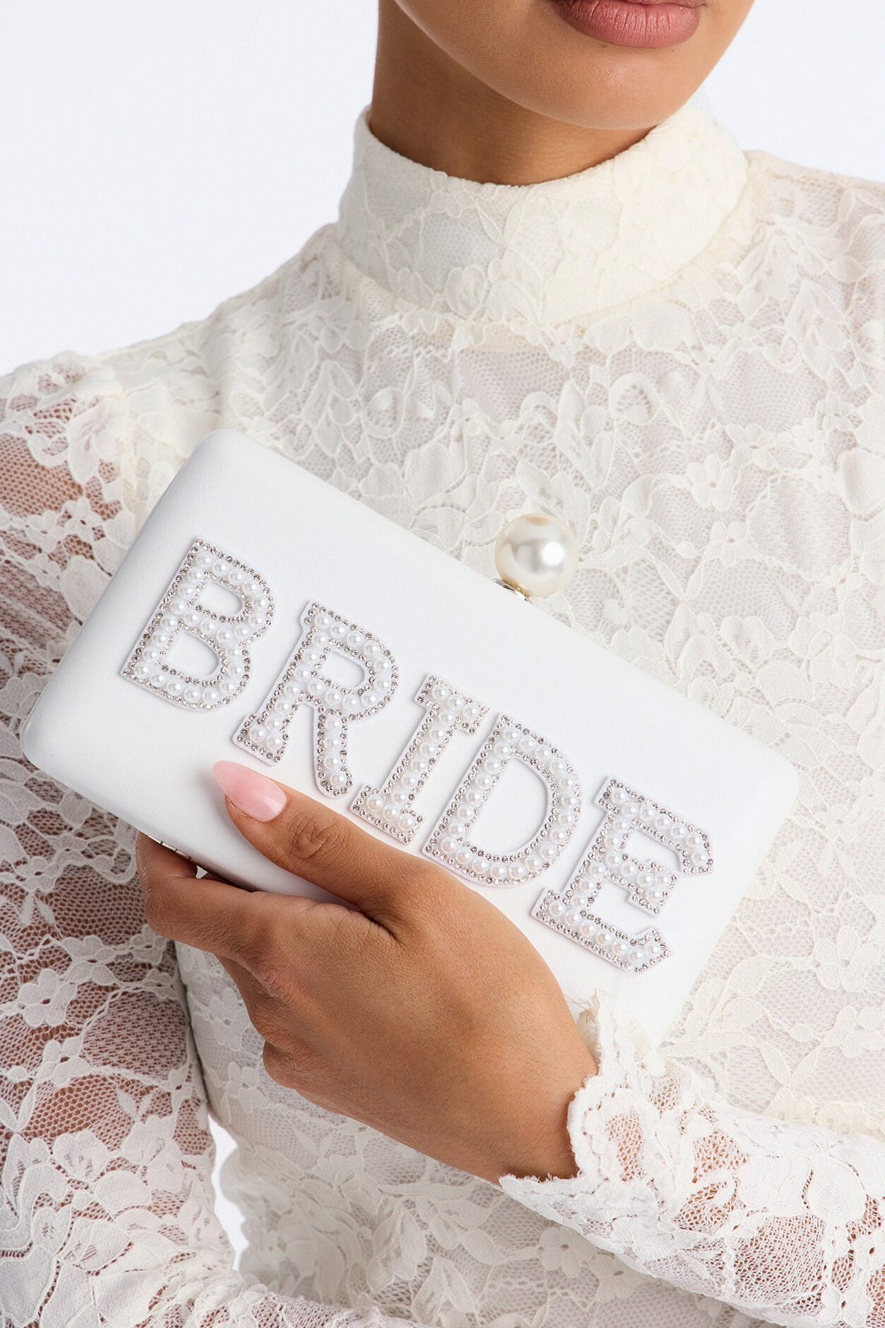 Bride's Pearls Faux Leather Clutch - Ivory